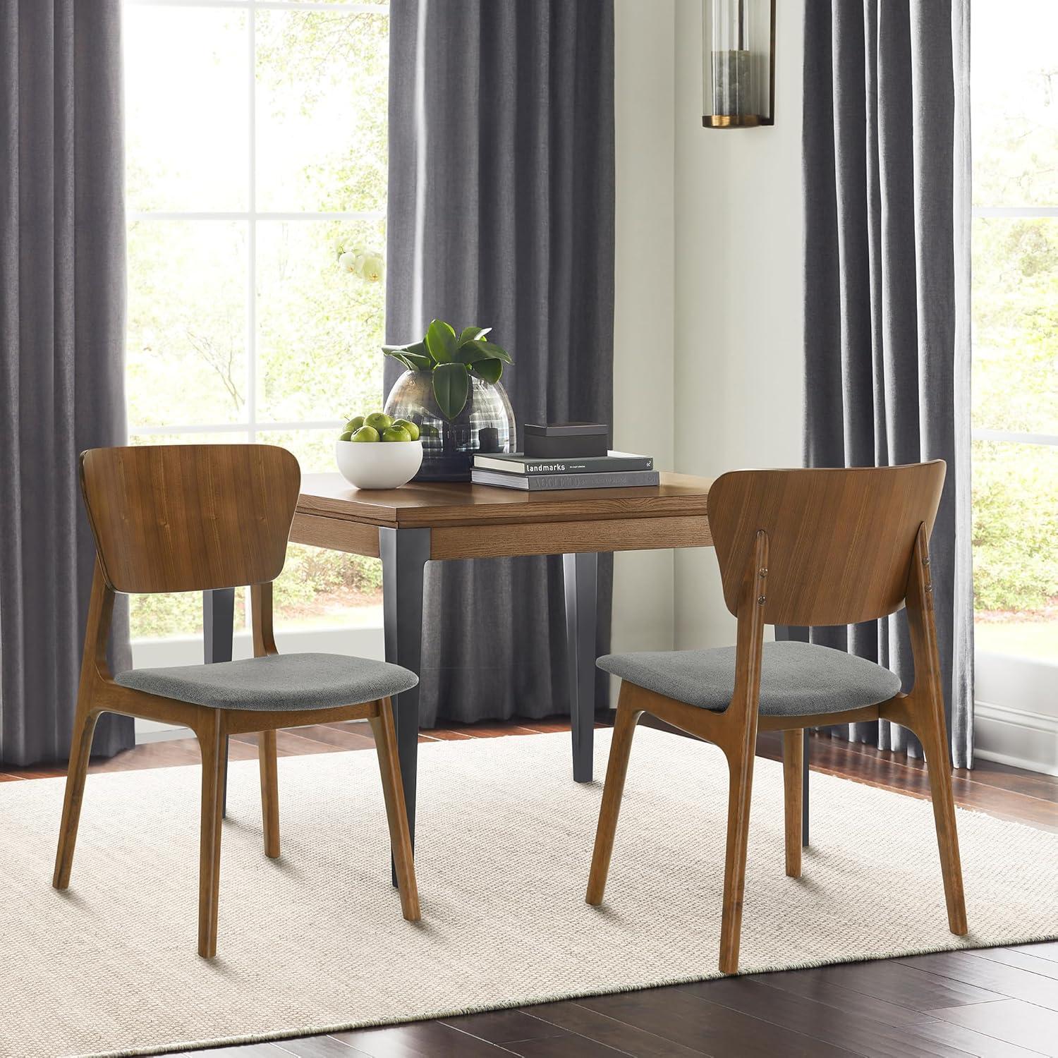 Armen Living Kalia 18" Fabric & Wood Dining Chair in Charcoal/Walnut (Set of 2)