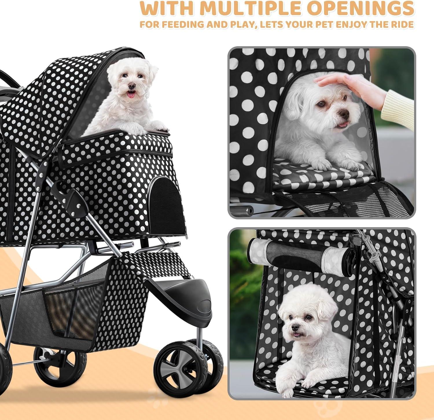 Pet Stroller Dog Cat Stroller Foldable Stroller With Adjustable Canopy