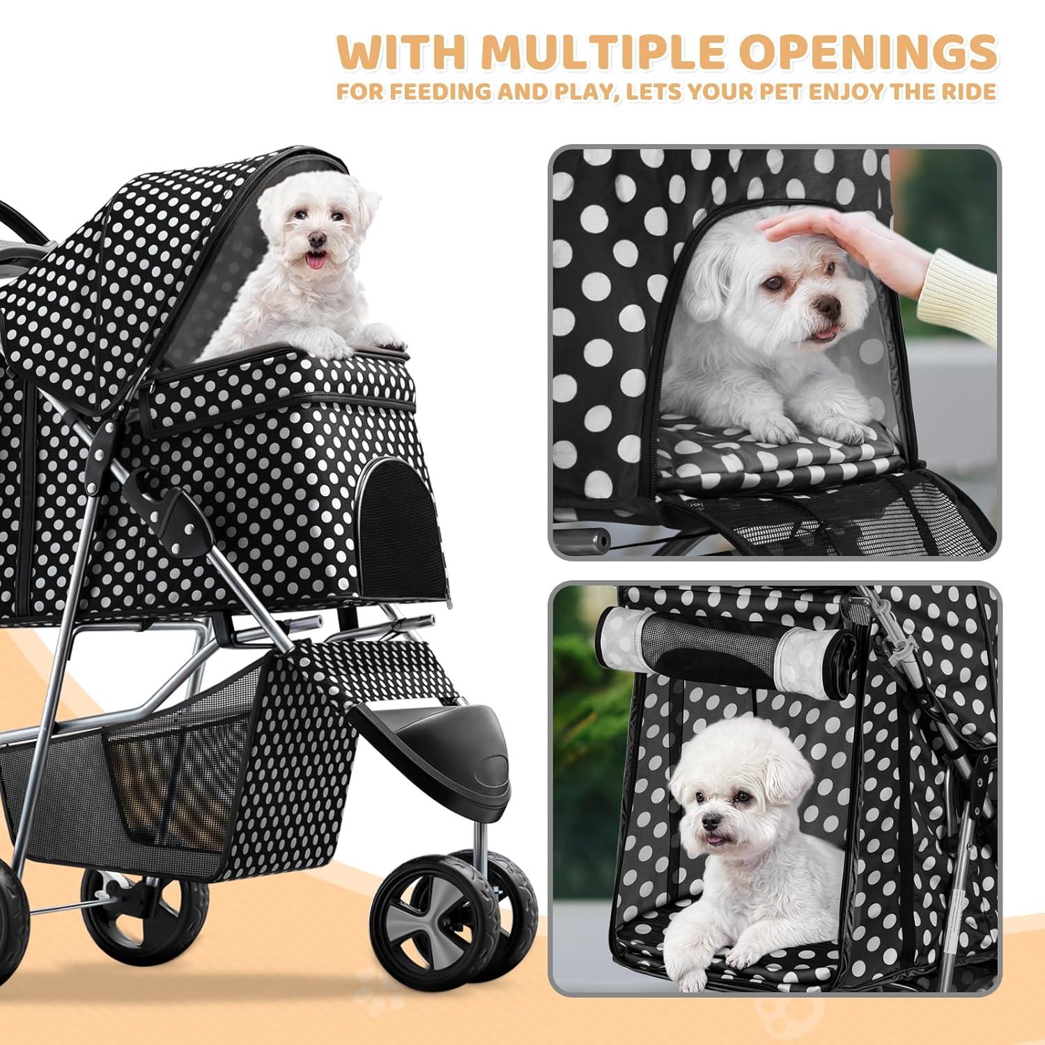 Magshion Foldable Pet Dog and Cat Stroller with Adjustable Canopy Storage Basket and Cup Holder for Small and Medium Pets