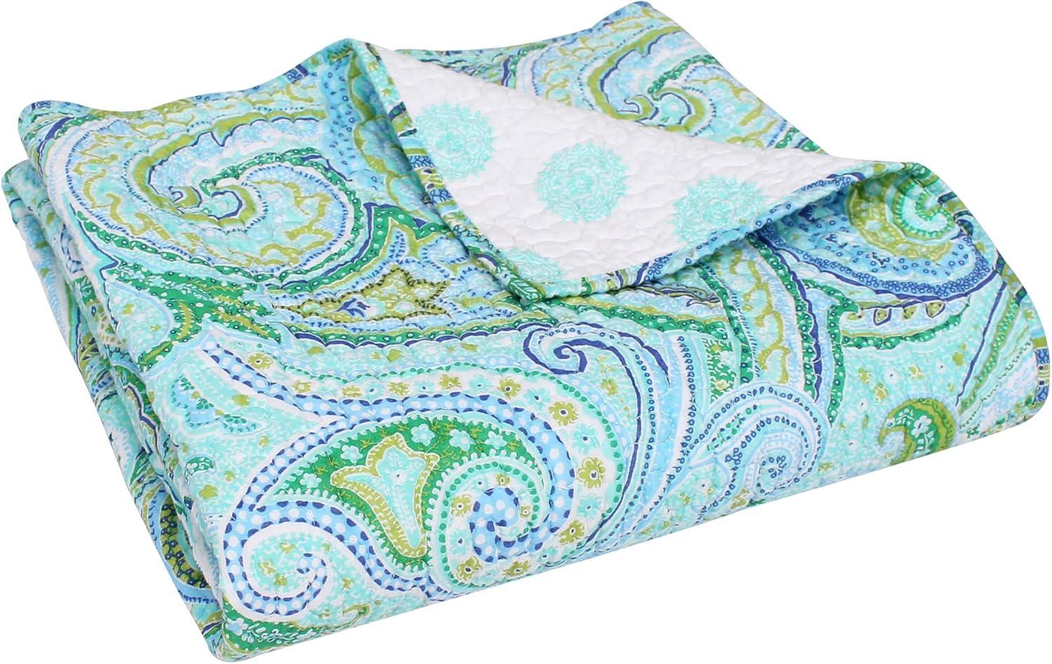 Teal and Green Cotton Reversible Paisley Throw Blanket 50x60in