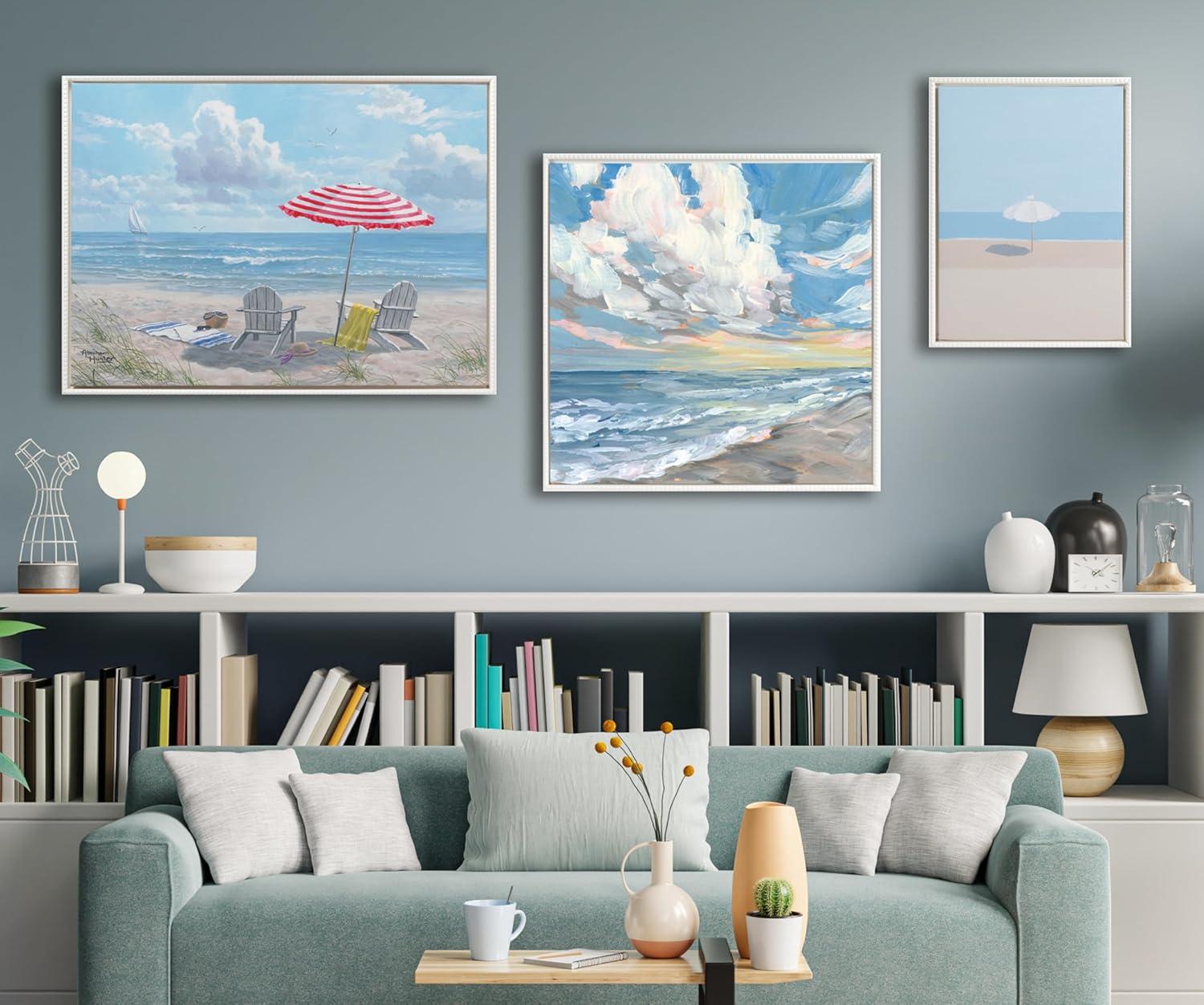 30"x30" Sylvie Beaded Fort Myers Beach Framed Canvas by Emily Kenney White - Kate & Laurel All Things Decor: Modern Vertical Wall Art