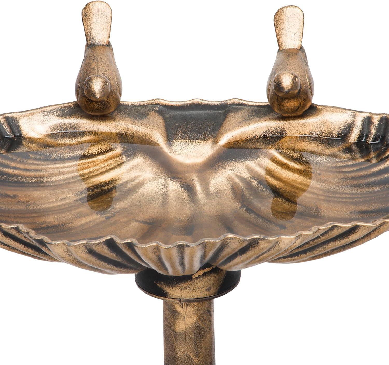 Bronze Outdoor Pedestal Birdbath with Planter and Solar LED