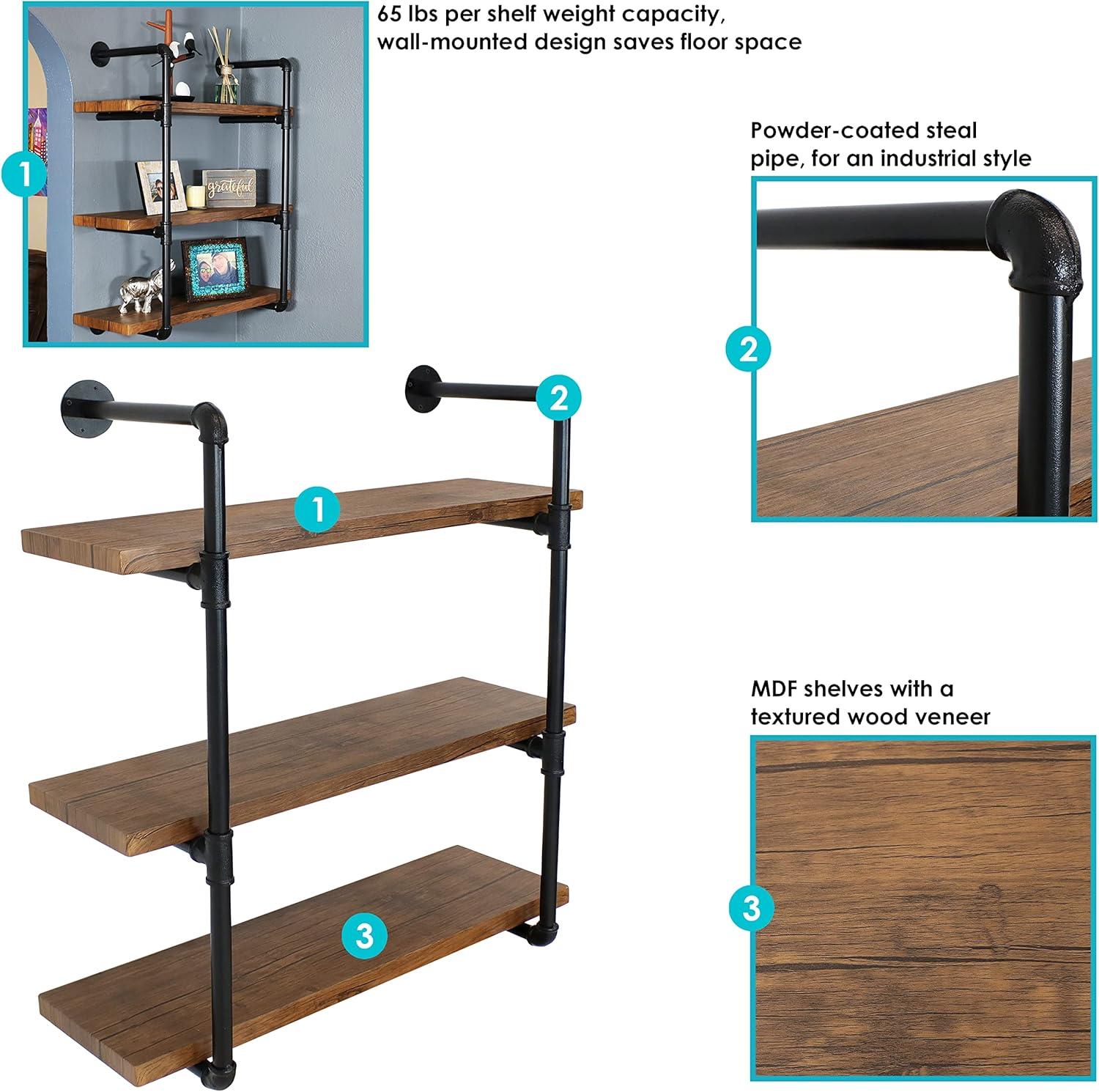 Teakwood & Steel 3-Tier Industrial Floating Wall Shelf