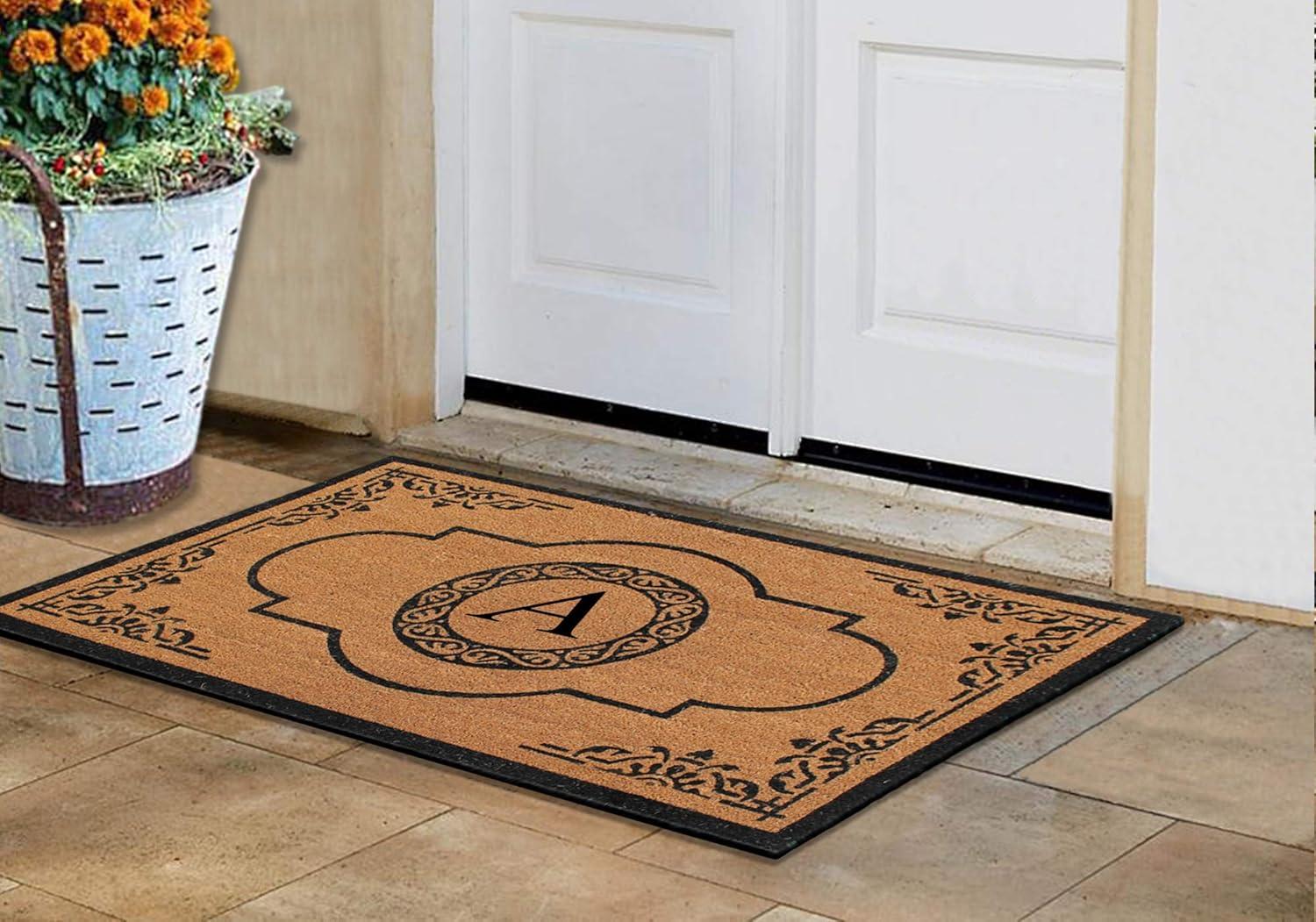 A1HC Natural Coir Monogrammed Door Mat For Front Door, 30x48, Anti-Shed Treated Durable Doormat for Outdoor Entrance, Heavy Duty, Thin Profile, Easy to Clean, Long Lasting, Front Door Entry Doormat