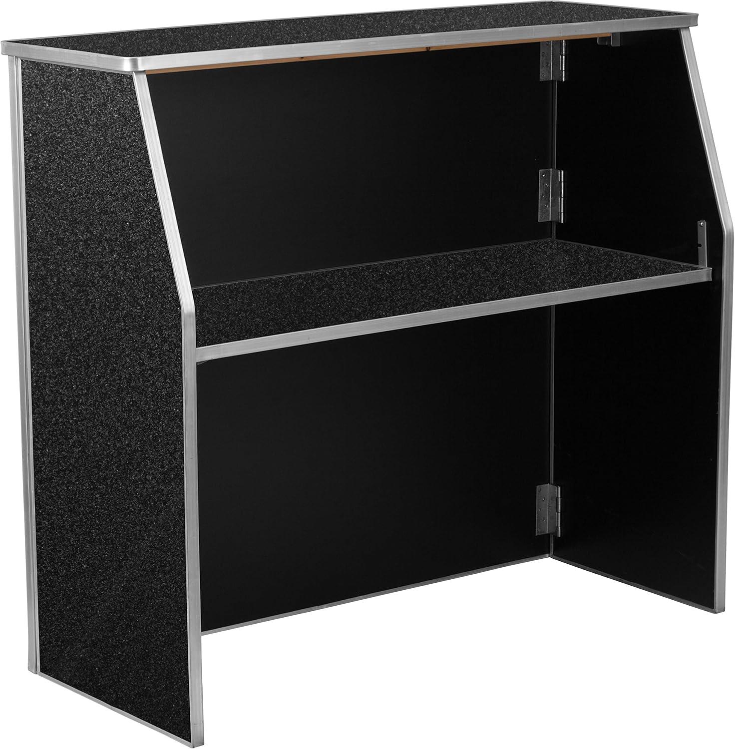 Flash Furniture Amara 4' Folding Portable Event Bar with Top and Middle Shelves, Black