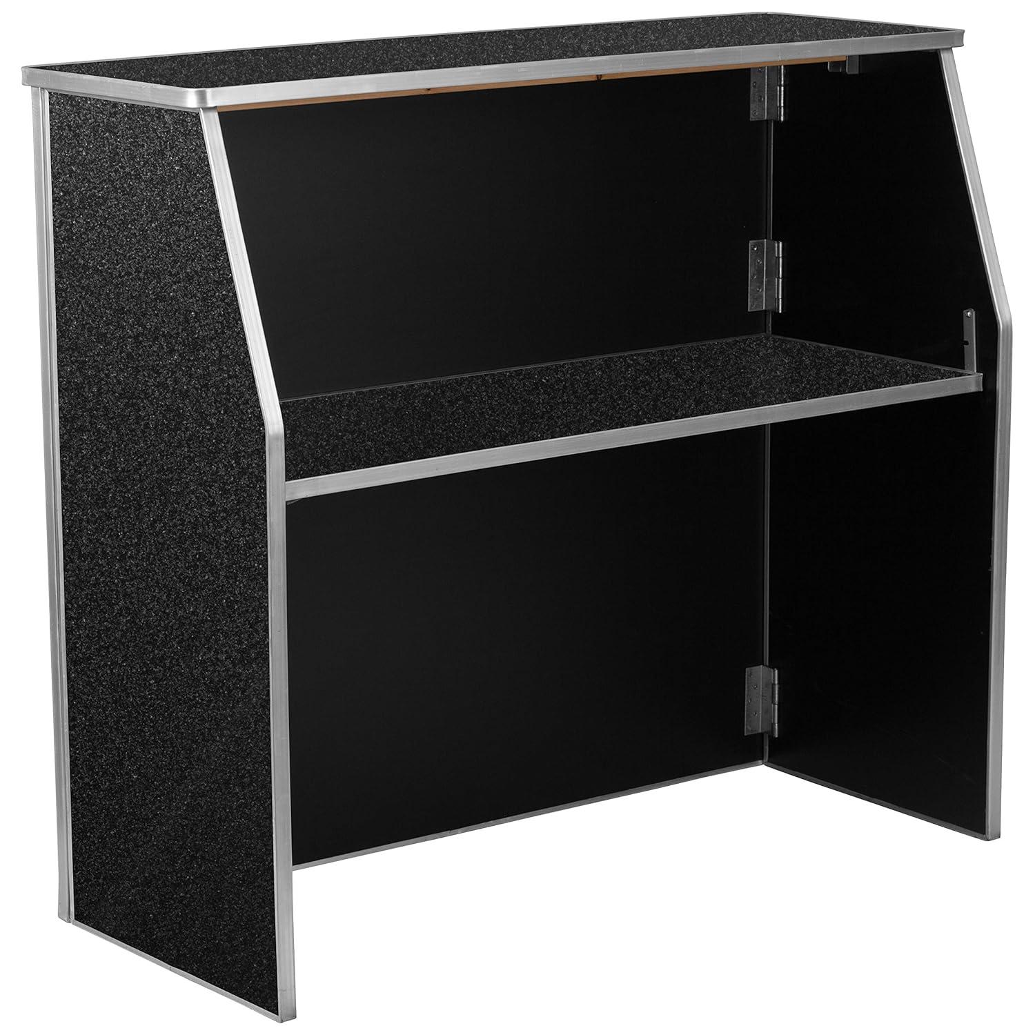 Flash Furniture Amara 4' Folding Portable Event Bar with Top and Middle Shelves, Black