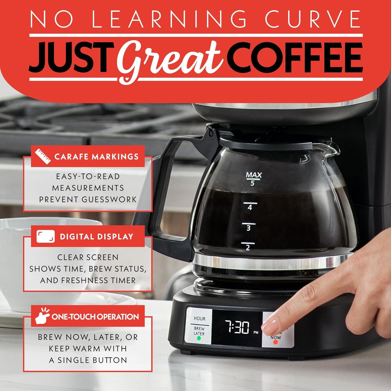 5-Cup Programmable Drip Coffee Maker With Brew Later