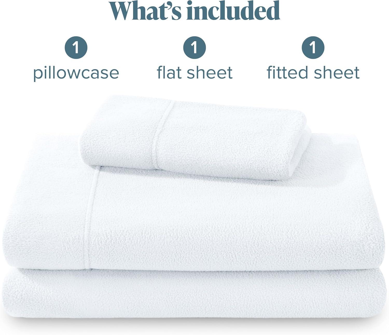 Twin XL White Polar Fleece Sheet Set by Bare Home