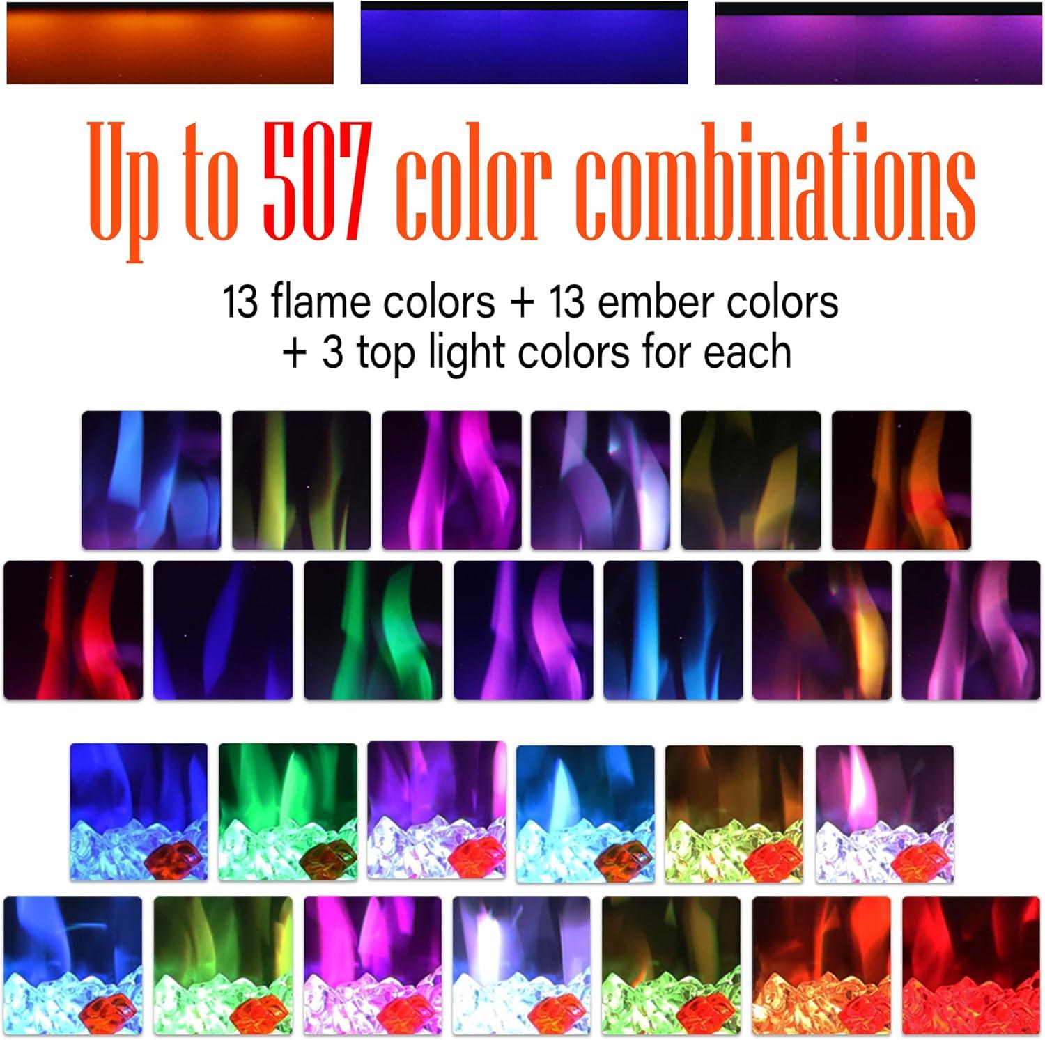 Benrocks 42'' WiFi-Enabled Electric Fireplace Insert - Alexa & App Control, 13 * 13 * 3 Color Combinations, Smart Fireplace Heater, Timer, Logs & Crystals Included, 750/1500W