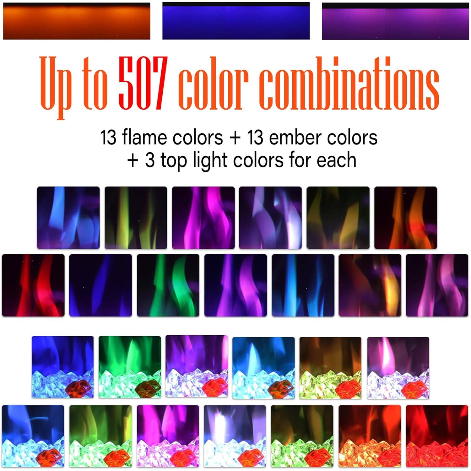 Benrocks 42'' WiFi-Enabled Electric Fireplace Insert - Alexa & App Control, 13 * 13 * 3 Color Combinations, Smart Fireplace Heater, Timer, Logs & Crystals Included, 750/1500W