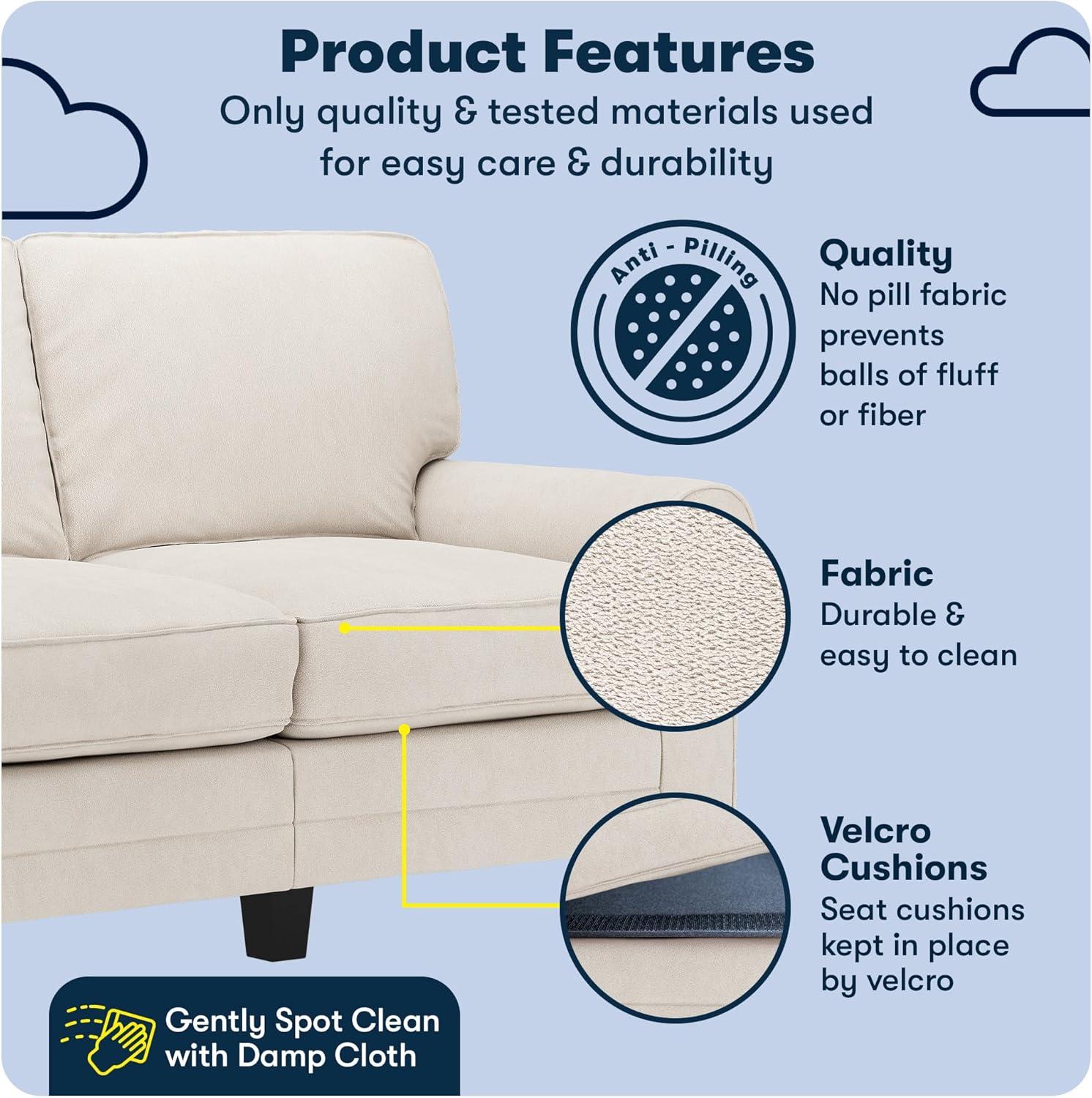 Serta Copenhagen 61" Rolled Arm Sofa, Easy Care Fabric, Soft Pillow Back, Pocket Coil Seat Cushions