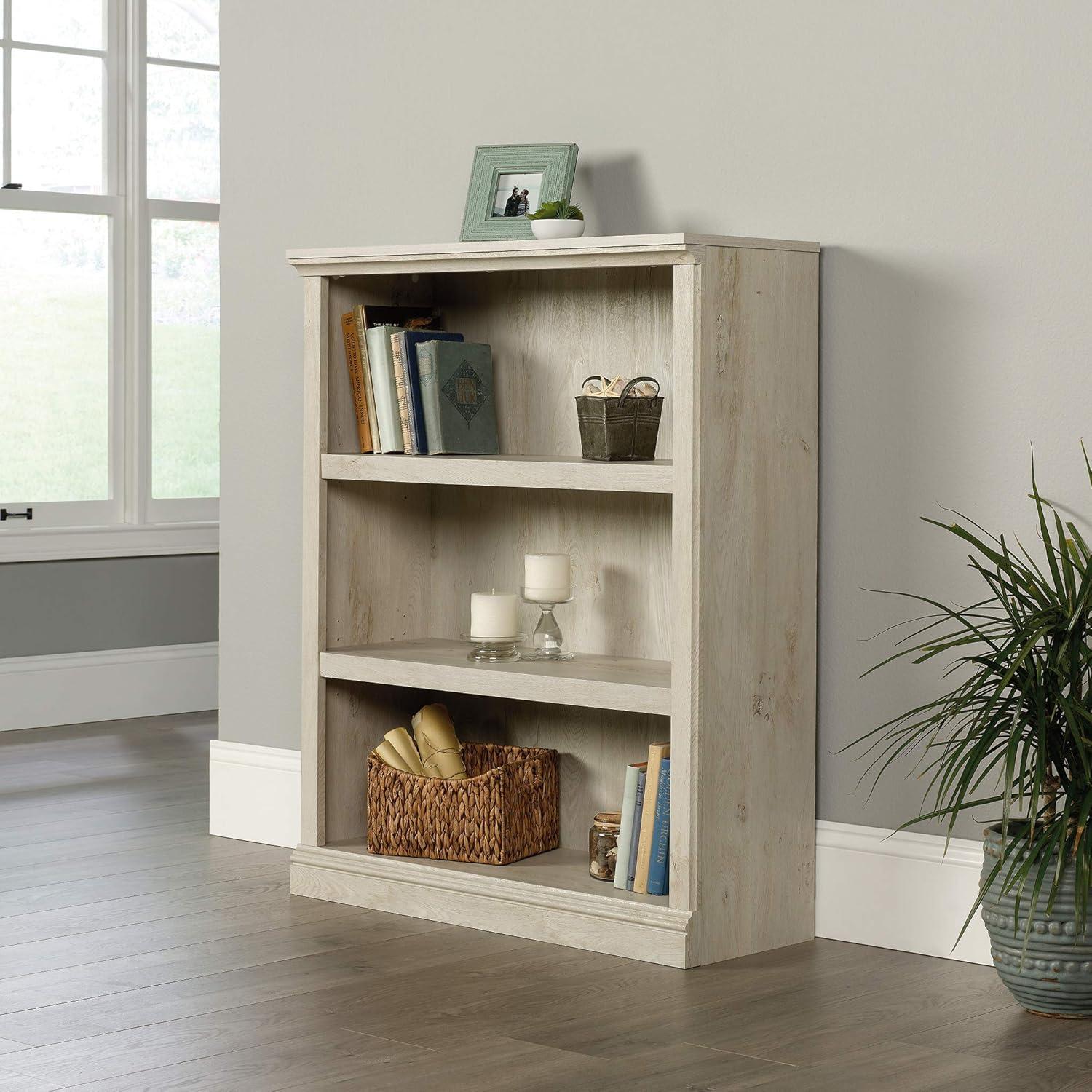 44" 3 Shelf Bookcase White - Sauder: Farmhouse Style, Smooth Laminate Finish, MDF Construction