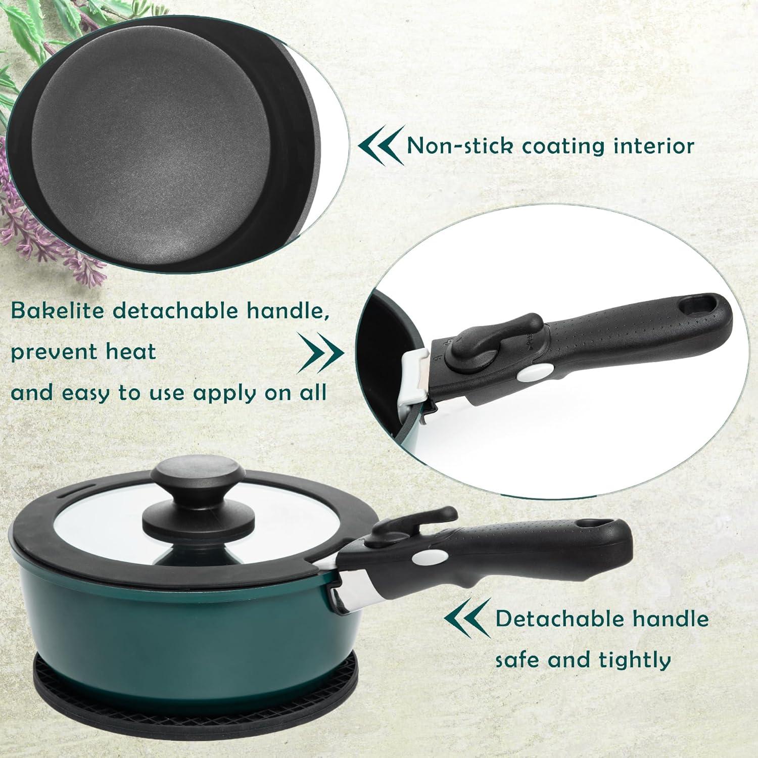 Moss & Stone 10 Pcs Blue Pots And Pans Set Removable Handle, Induction Cookware Set, Stackable Pots And Pans Set Dishwasher Safe, Detachable Handle Pots And Pans, Camping Cookware Set Non Stick
