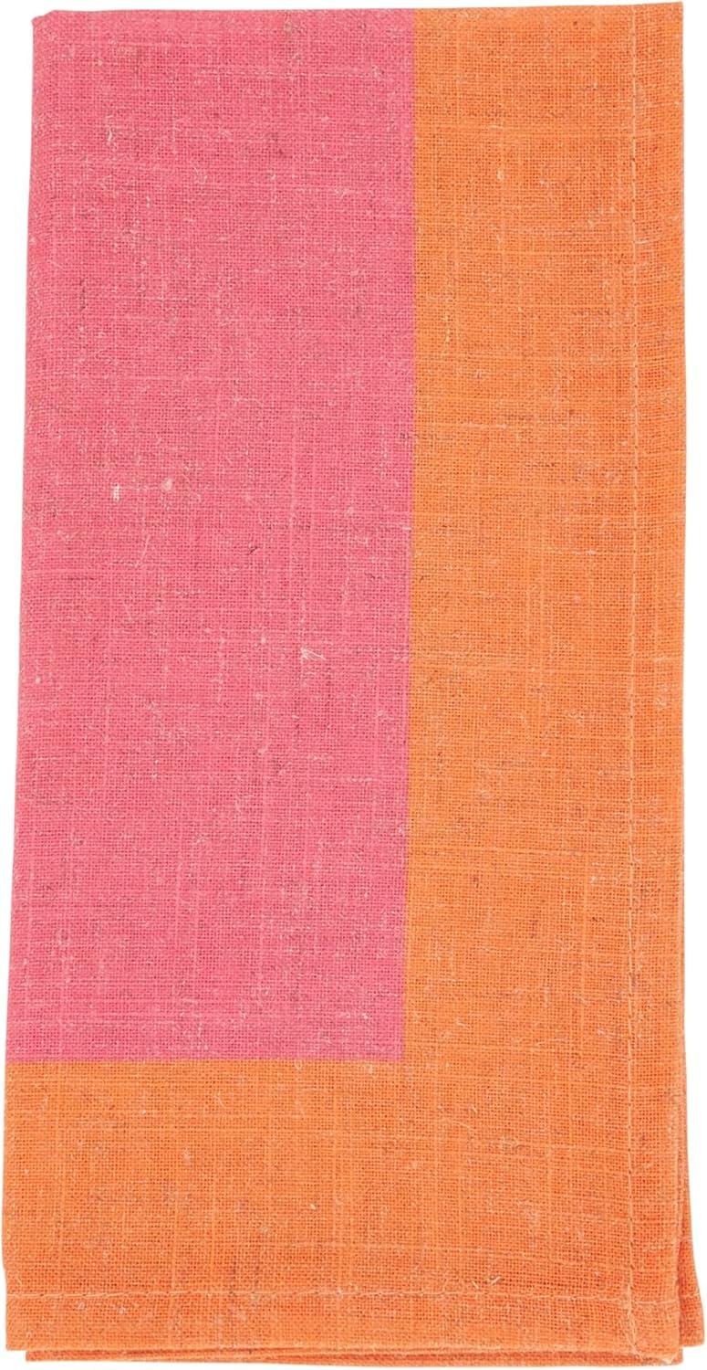 Color-Blocked Pink and Orange Linen Blend Napkins, Set of 4