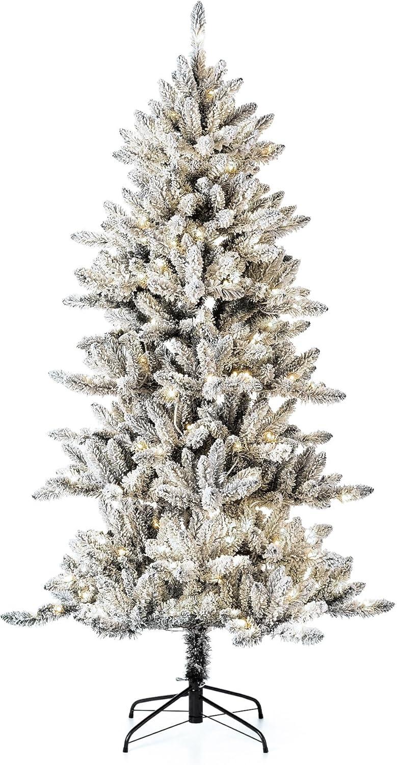 6ft Pre-Lit Flocked Slim Fir Artificial Christmas Tree with Warm White Lights