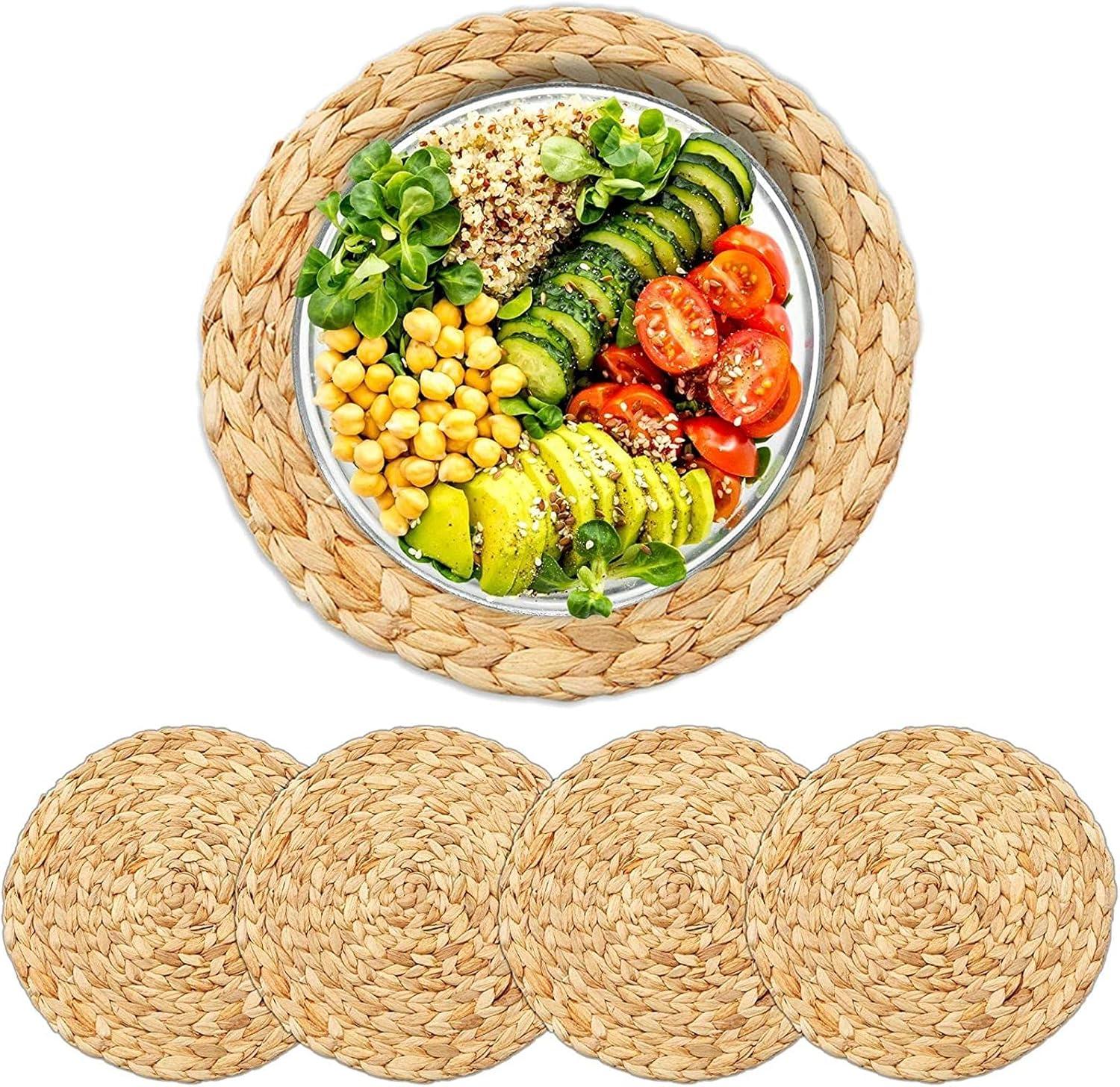 Farmlyn Creek 4 Pack Jute Woven Hyacinth Round Placemats for Table (11.8 in)