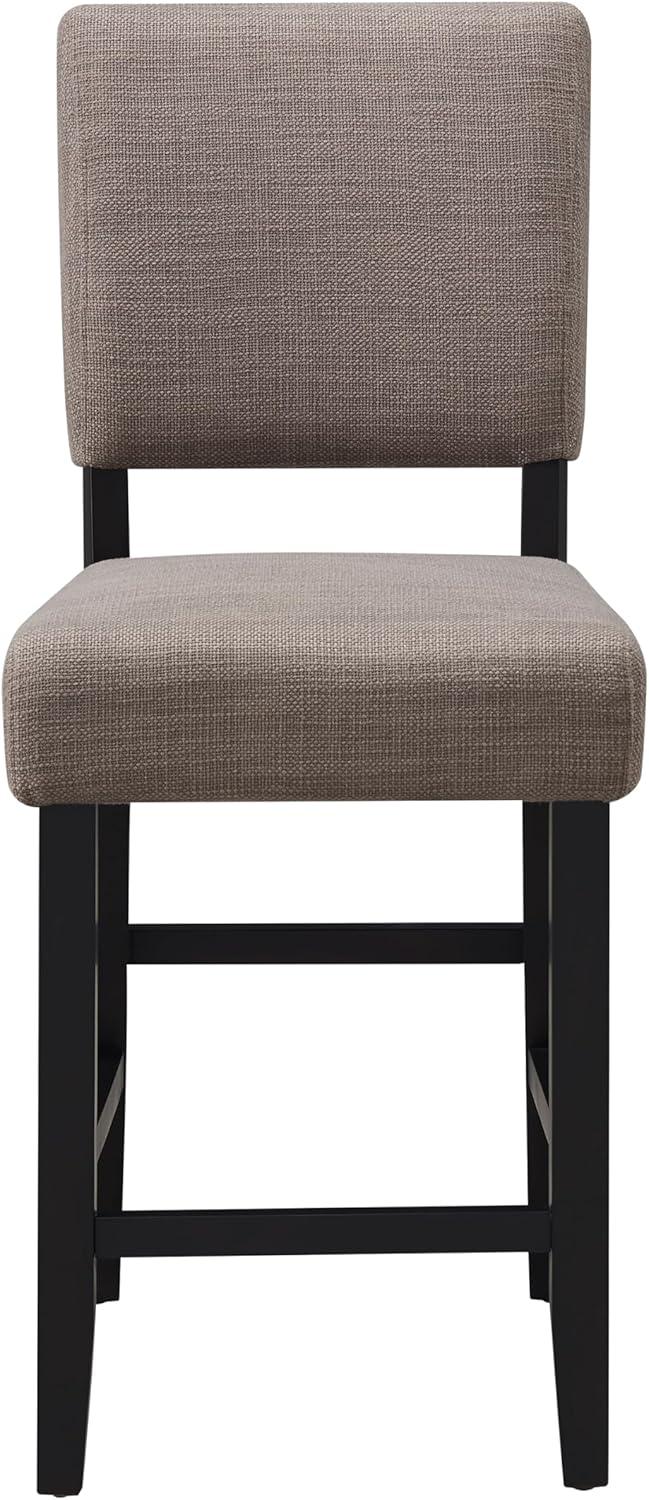 Leick Home Upholstered Back Counter Height Stool with Wood Base-Set of 2 Black and Gray Woven Fabric