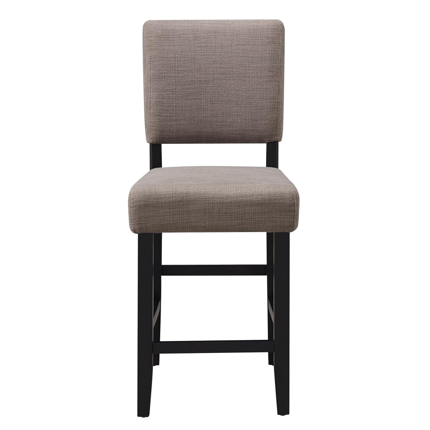 Leick Home Upholstered Back Counter Height Stool with Wood Base-Set of 2 Black and Gray Woven Fabric