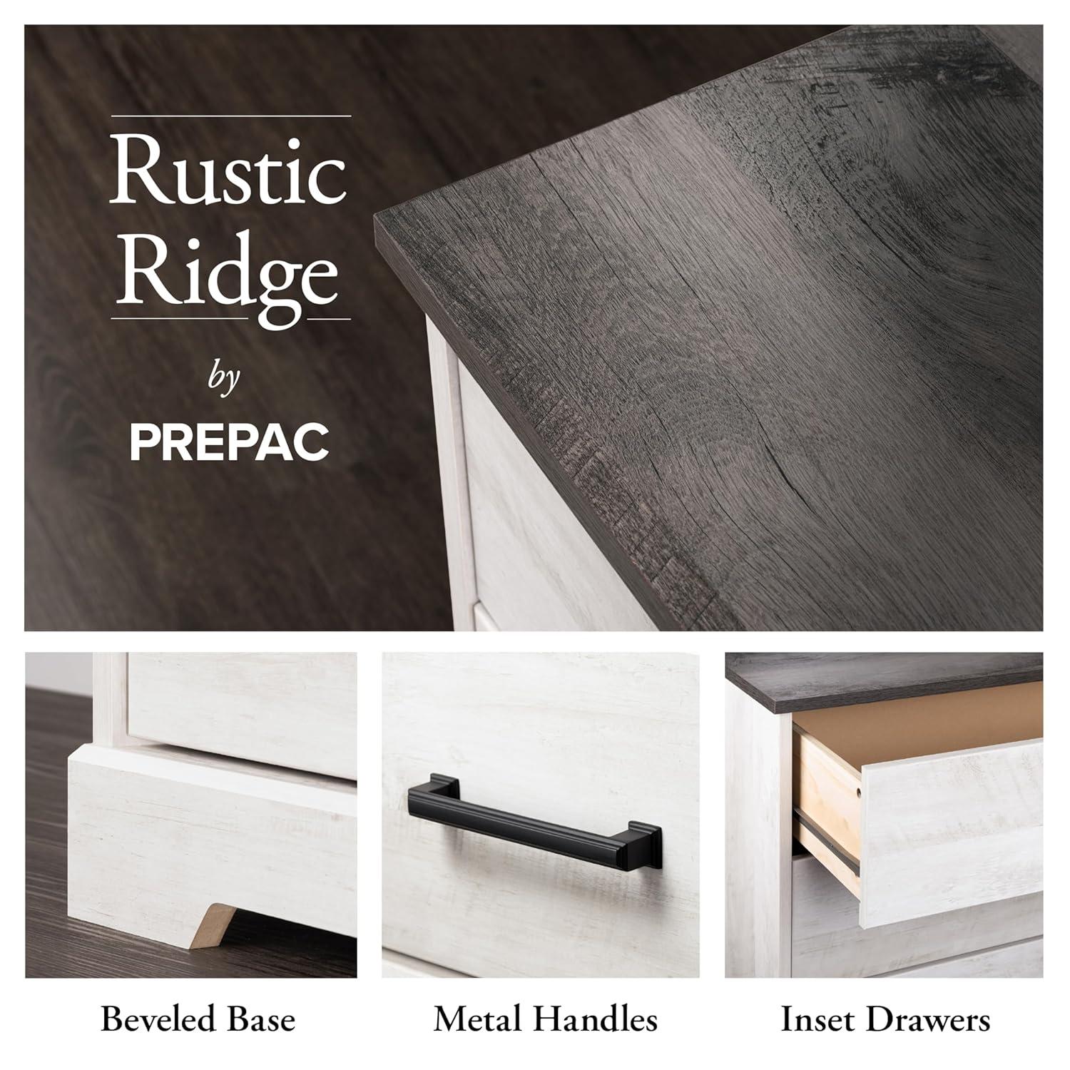 Prepac Rustic Ridge Farmhouse 6 Drawer Bedroom Dresser Washed White