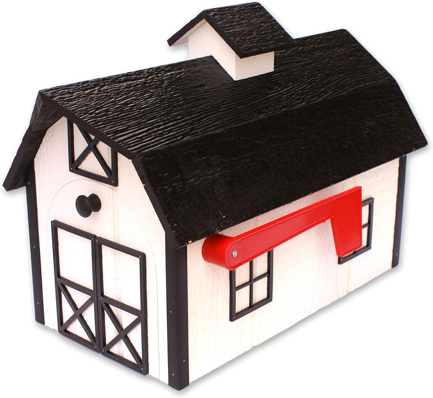 White and Black Wooden Barn Style Mailbox with Cupola