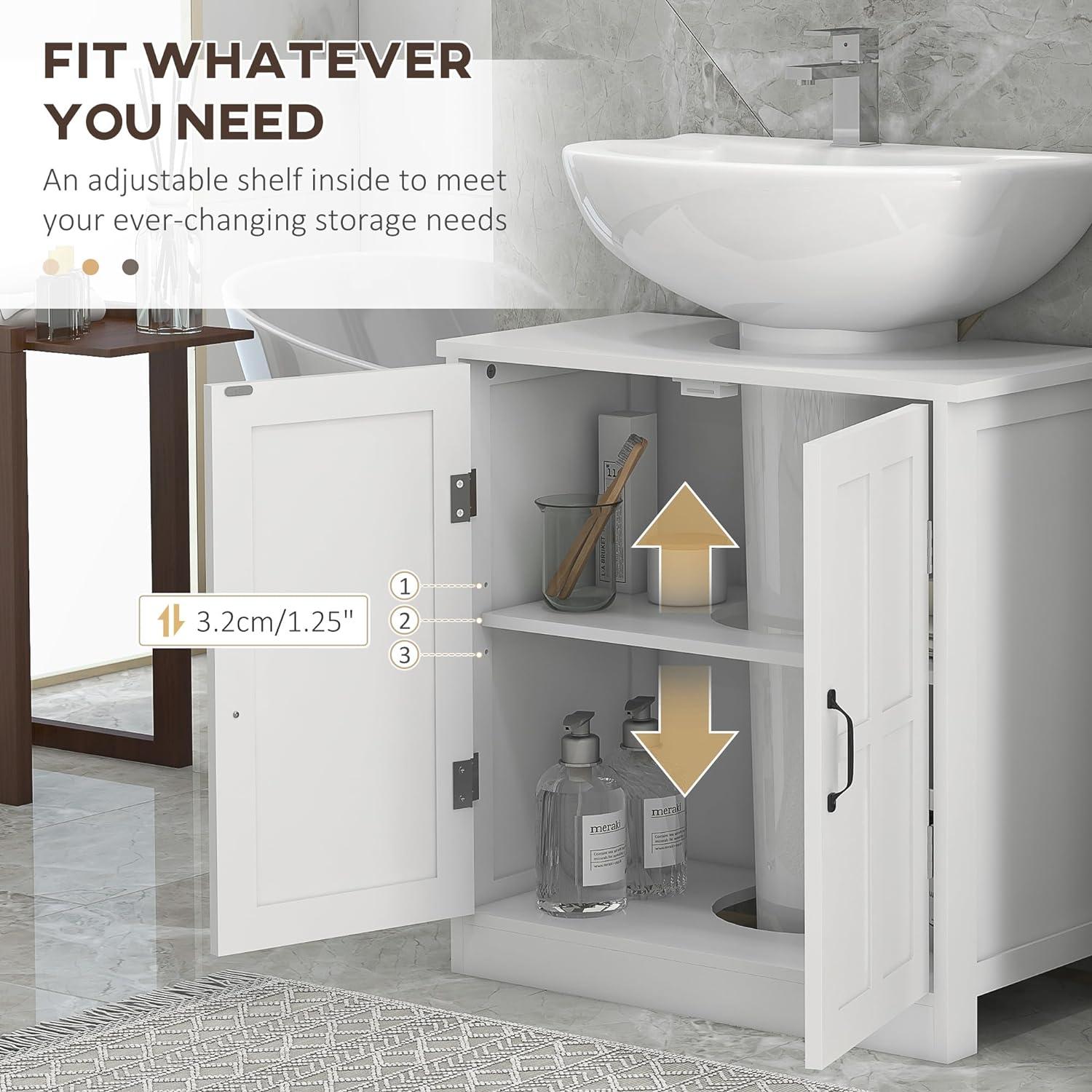 kleankin Pedestal Sink Storage Cabinet, Under Sink Cabinet, Bathroom Vanity Cabinet with Double Doors and Adjustable Shelf, White