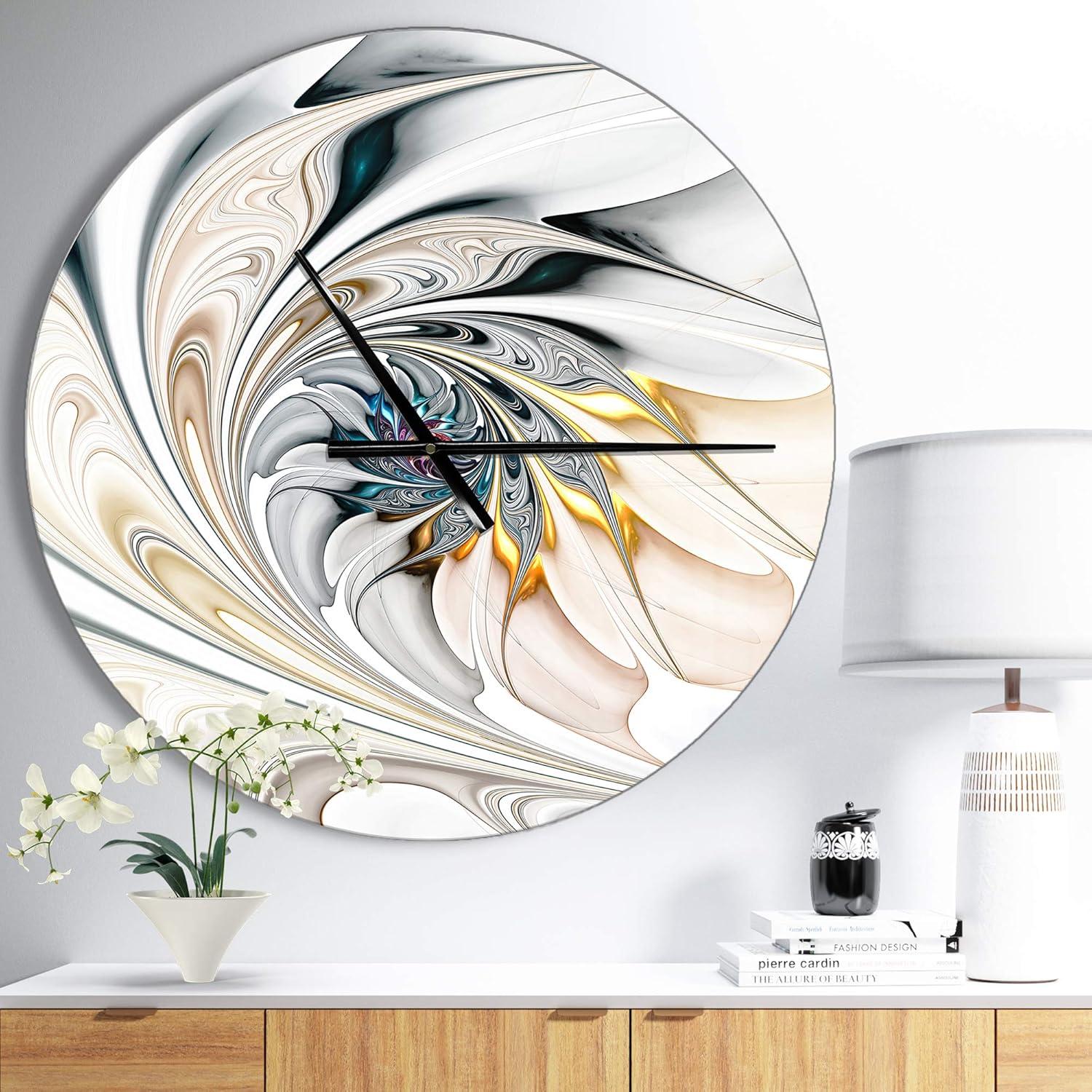 Designart 'White Stained Glass Floral Art ' Modern wall clock