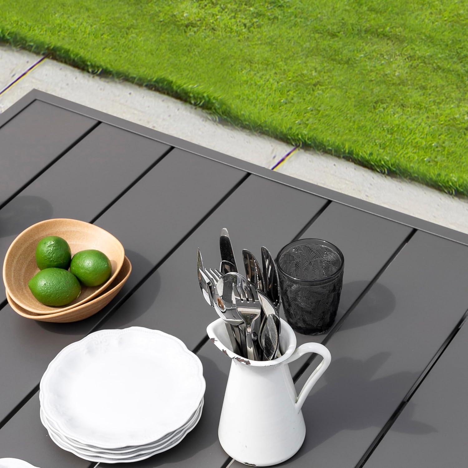 Nuu Garden 37" Outdoor Patio Table, 4 Person Steel Slat Square Dining Table with 1.57" Umbrella Hole, Slatted Top and Powder Coated Iron Frame, Gray