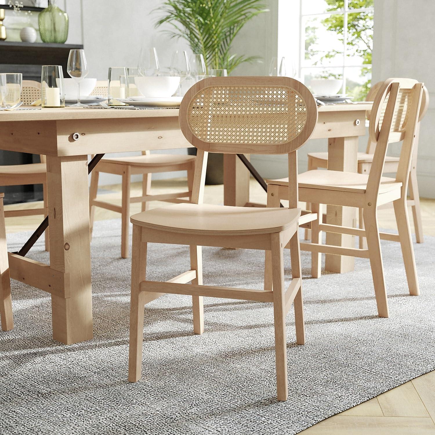 Flash Furniture Jacob Set of 2 Commercial Cane Rattan Dining and Event Chairs with Solid Wood Frame and Seat