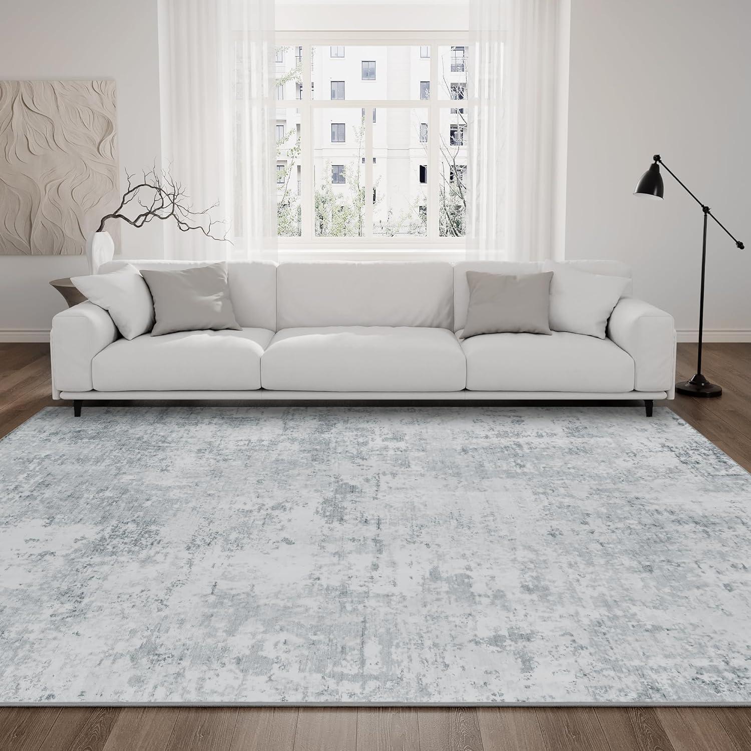 ABYNOW 6x9 Area Rug – Machine Washable, Soft Modern Abstract Carpet for Living Room & Bedroom with Non-Slip Backing, Grey