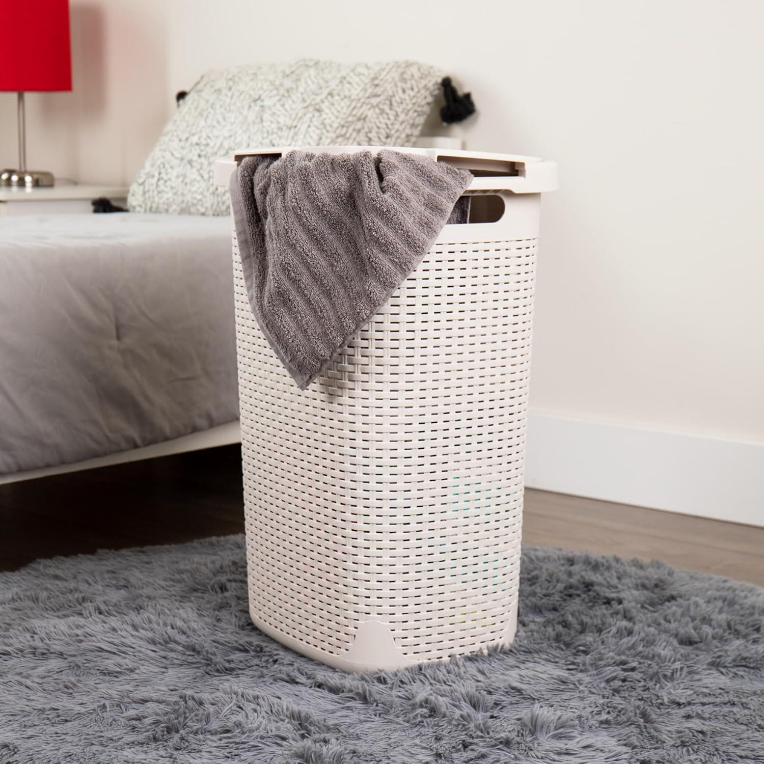 Mind Reader Mind Reader 60L Slim Laundry Hamper, Clothes Basket, Lid, Wicker Style, Plastic