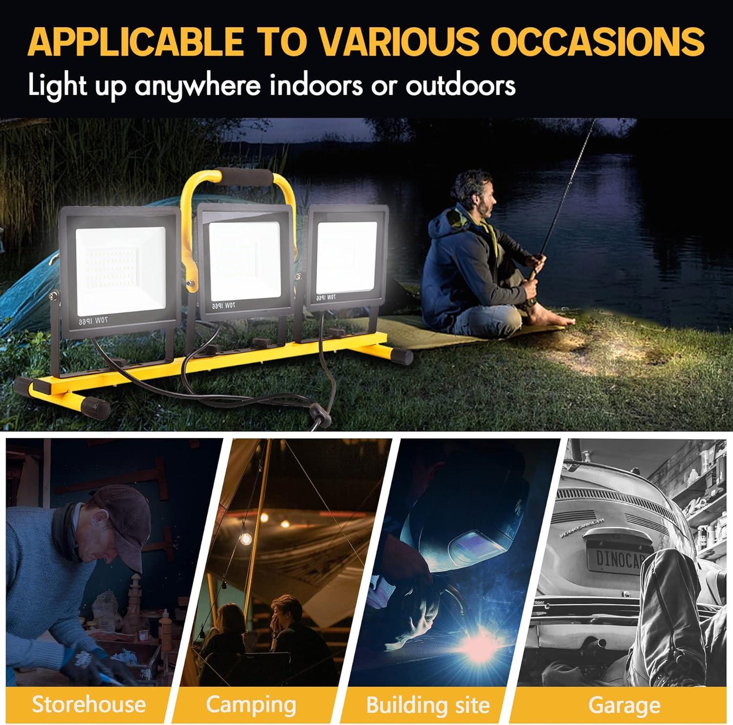 21000 Lumen Work Lights with Stand，3 Adjustable Head LED Work Light, with Adjustable and Foldable Tripod Stand, Waterproof Lamp with Individual Switch with 6500 Kelvin Color Temperature