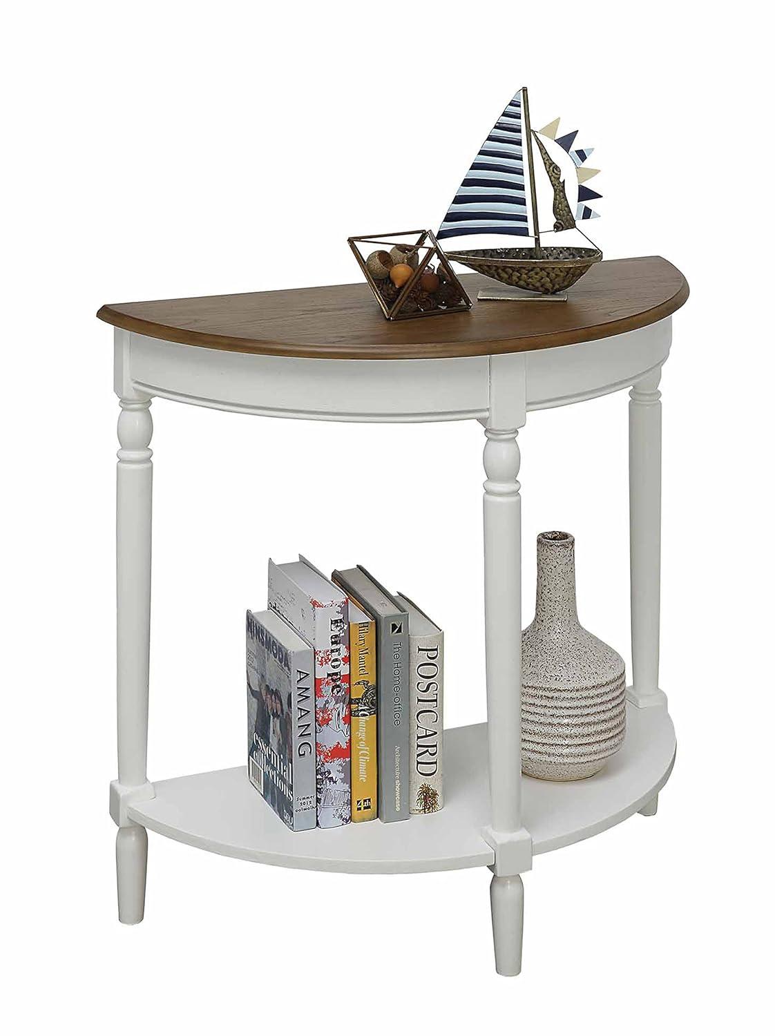 Convenience Concepts French Country Half-Round Entryway Table with Shelf, Driftwood/White