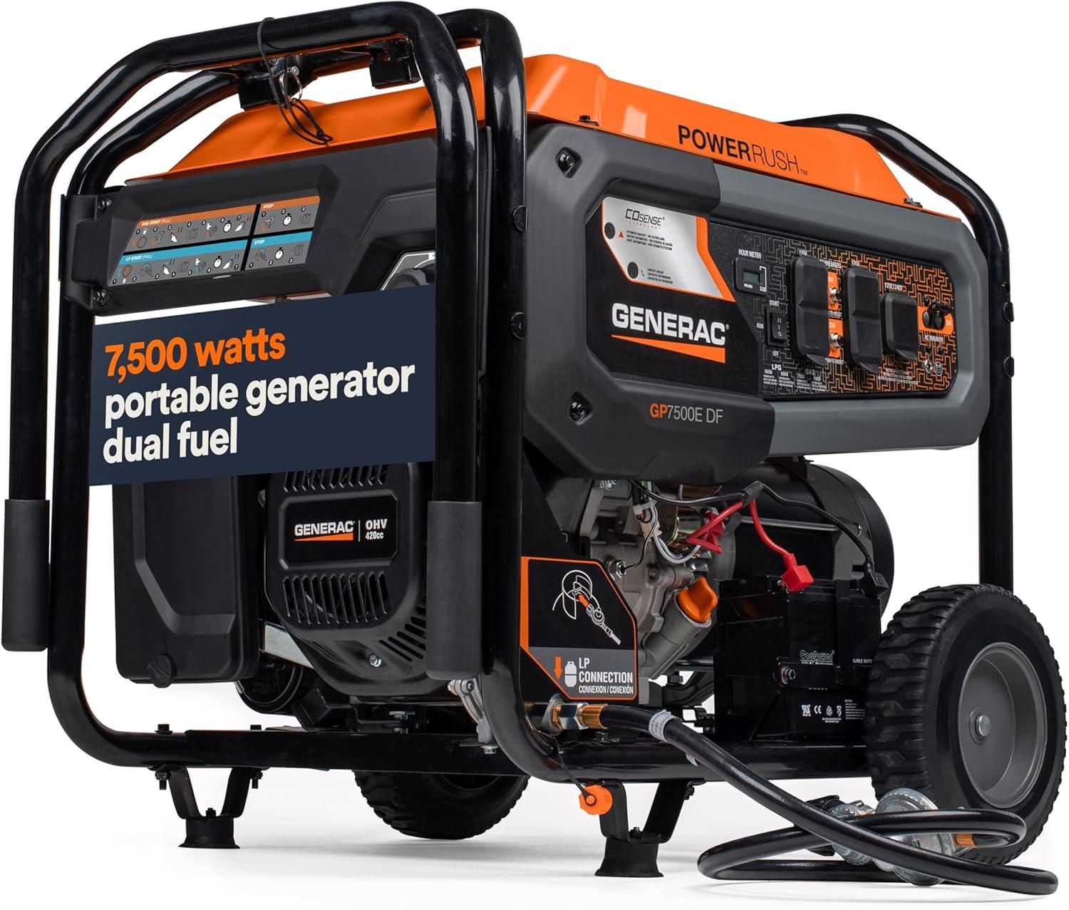 Generac 8011 GP7500E 7,500-Watt Dual-Fuel Compatible Portable Generator, 49-ST