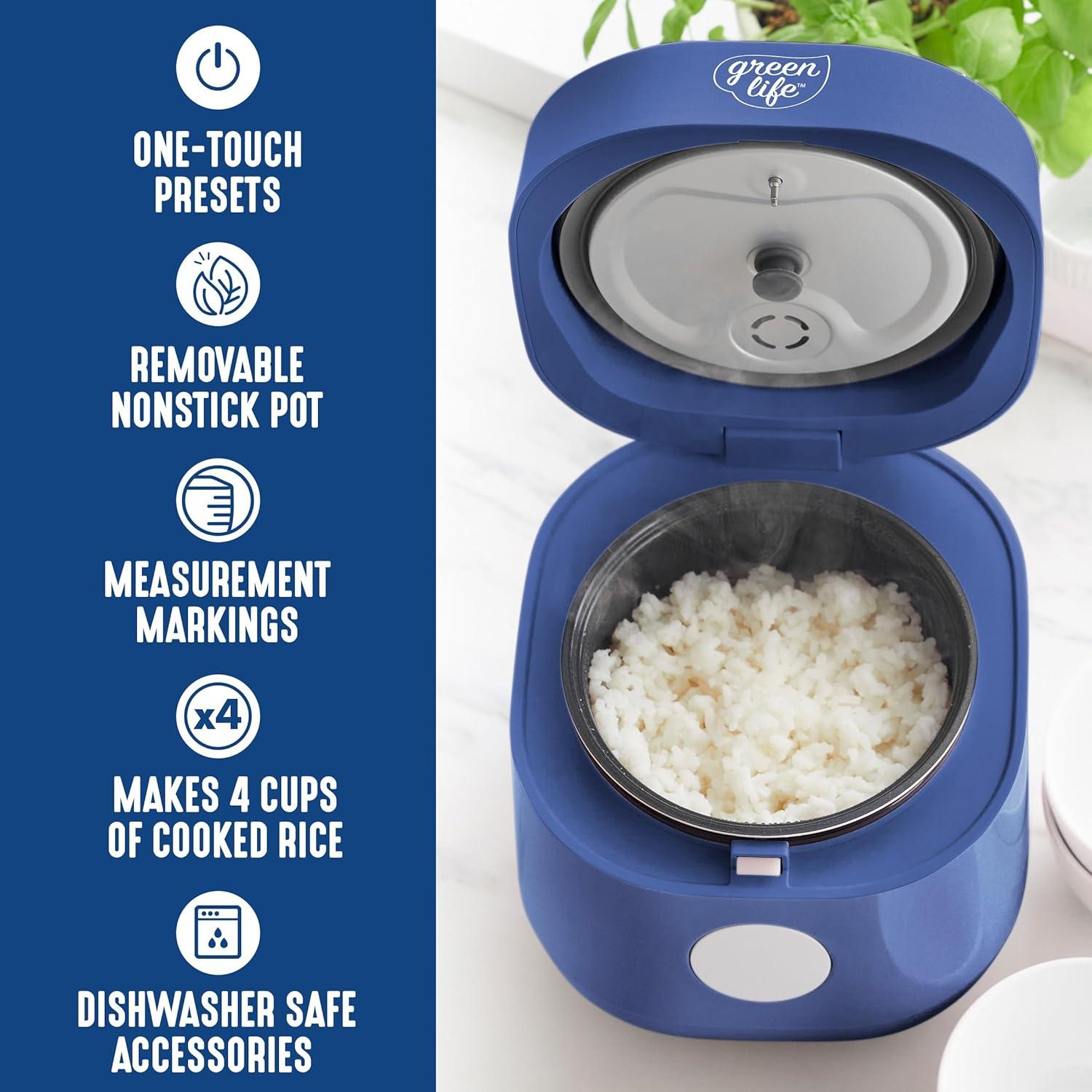 GreenLife Blue and White Ceramic Nonstick Electric Rice Cooker