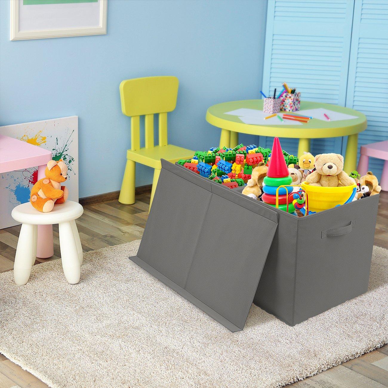 Gray Large Collapsible Toy Chest with Flip-Top Lid