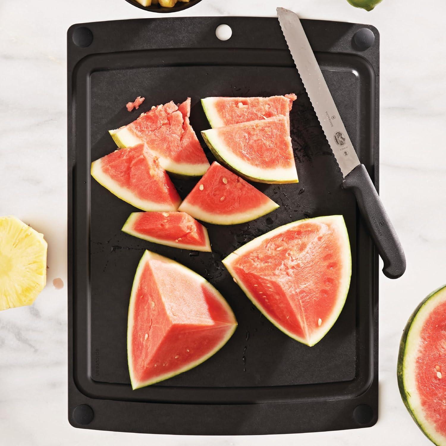 Slate and Black Non-Slip Cutting Board with Juice Groove