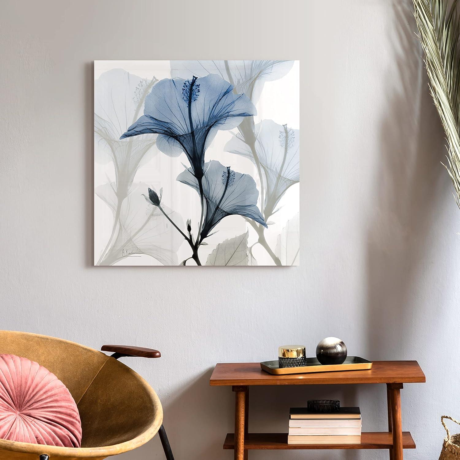 Blue Xray Floral Frameless Free Floating 24 in x 24 in Photography Art Prints, by Empire Art