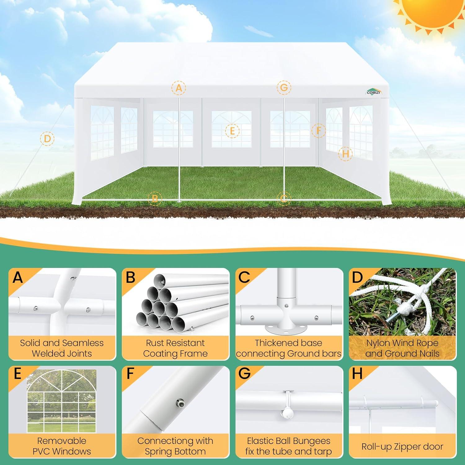 HOTEEL 20x20ft Heavy Duty Party Tent, Waterproof Outdoor Canopy Tents for Large Events, Commercial Grade Wedding, Parties, White