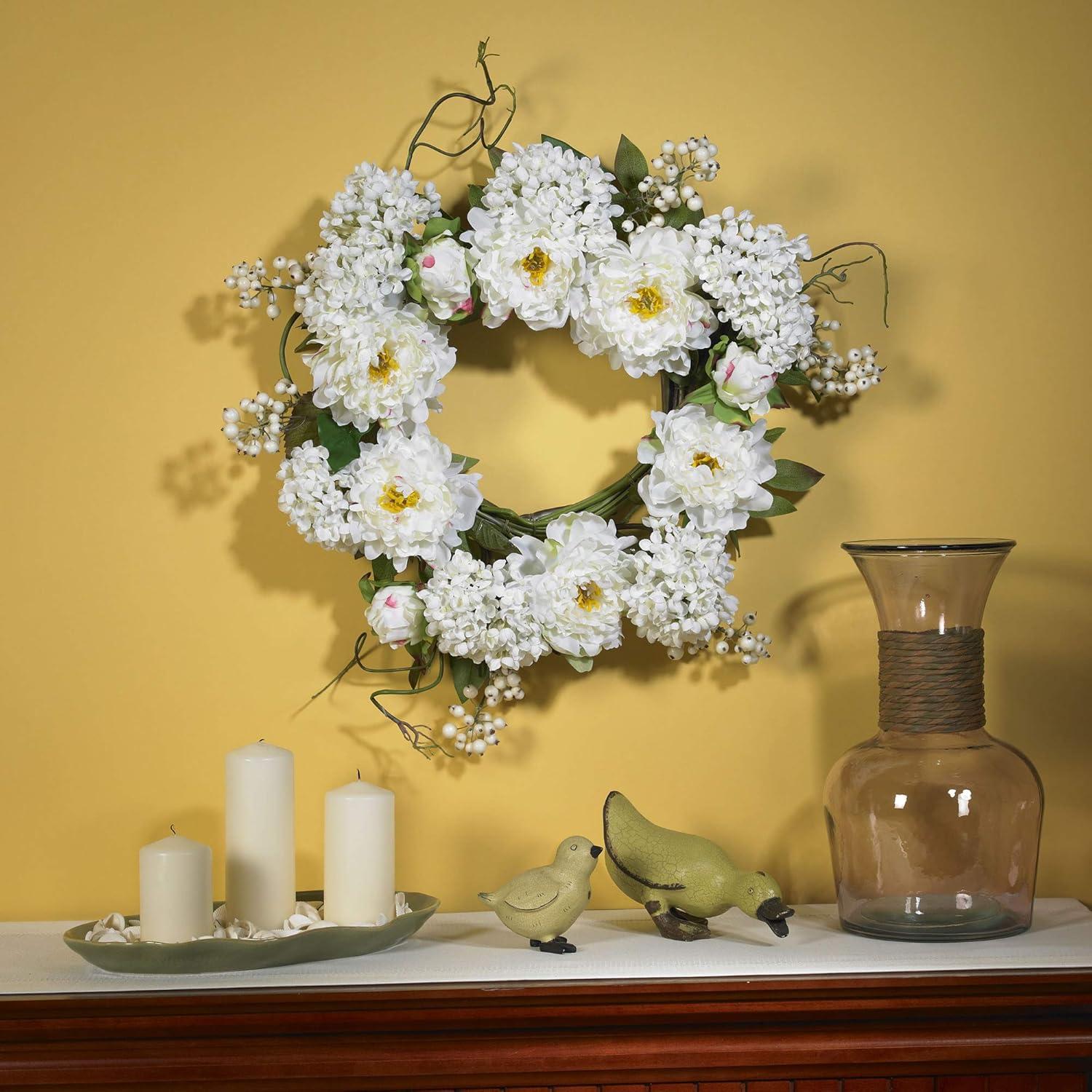 Nearly Natural 20-in Peony Hydrangea Wreath