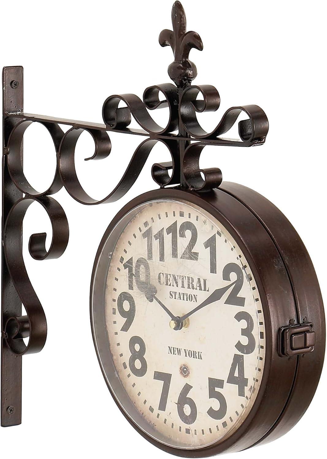 15'' Black Iron Vintage Style Wall Clock with Scroll Design