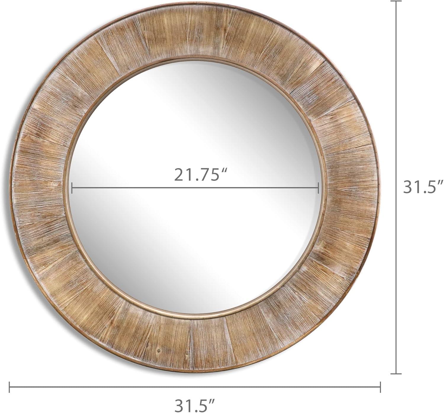 Rustic Round Brown Wood Mirror for Wall Decor