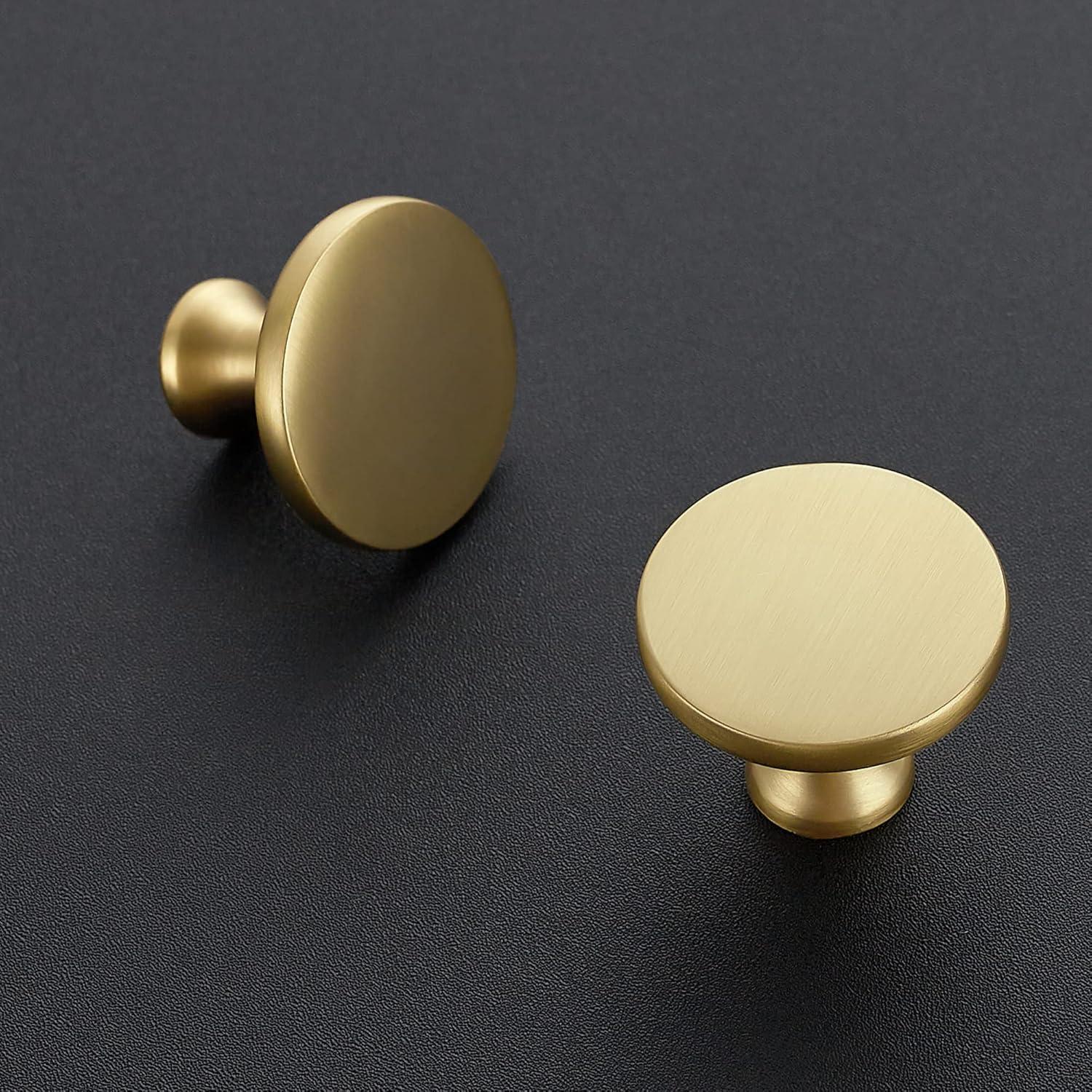 Brushed Brass Round Knurled Cabinet Knob Set