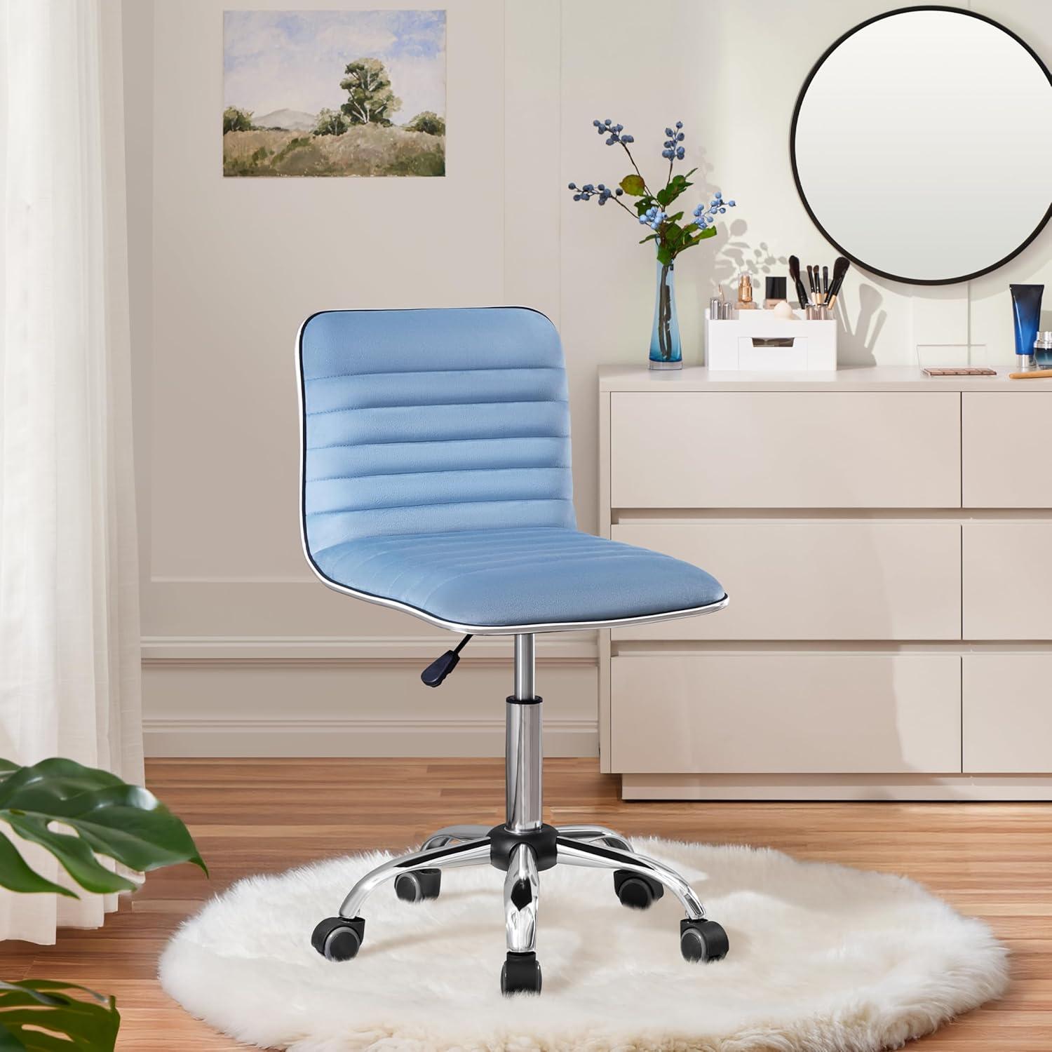 Yaheetech Velvet Low Back Armless Desk Chair Office Chair with Wheels, Blue
