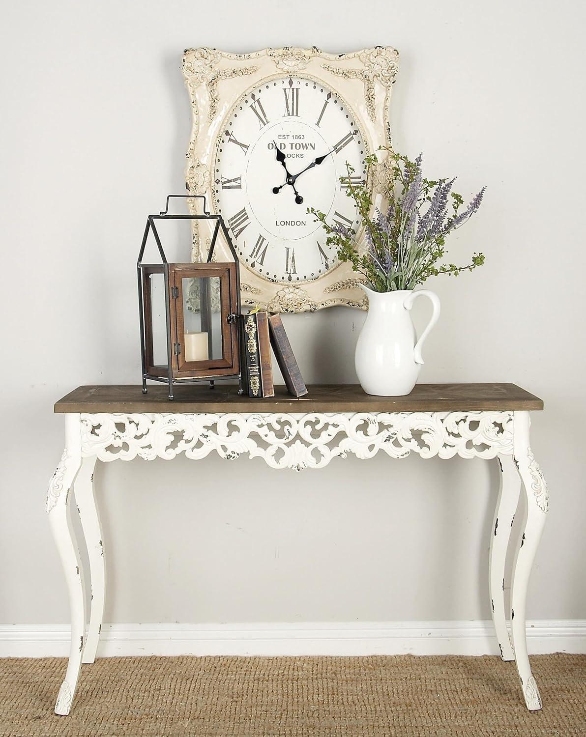 Wood Parisian Design Floral Ornate Detailing Console Table White - Olivia & May