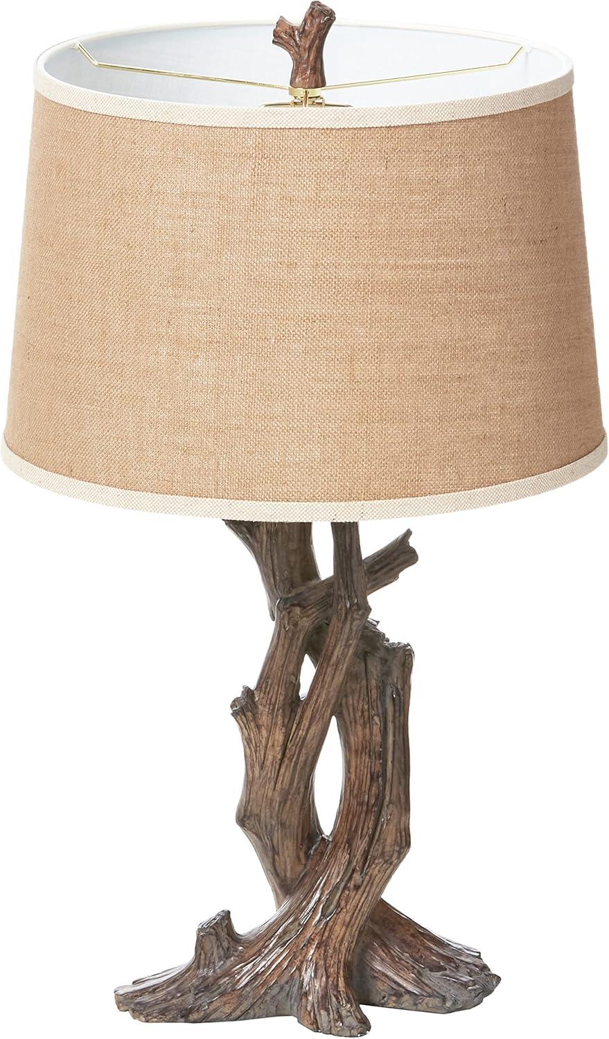 Cusworth Antique Bronze Resin Table Lamp with Burlap Shade