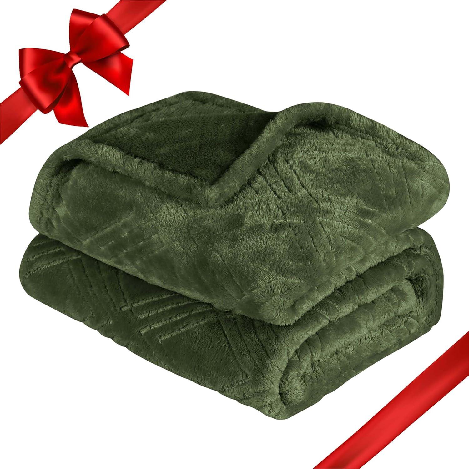 King Green Diamond Pattern Fleece Faux Fur Blanket