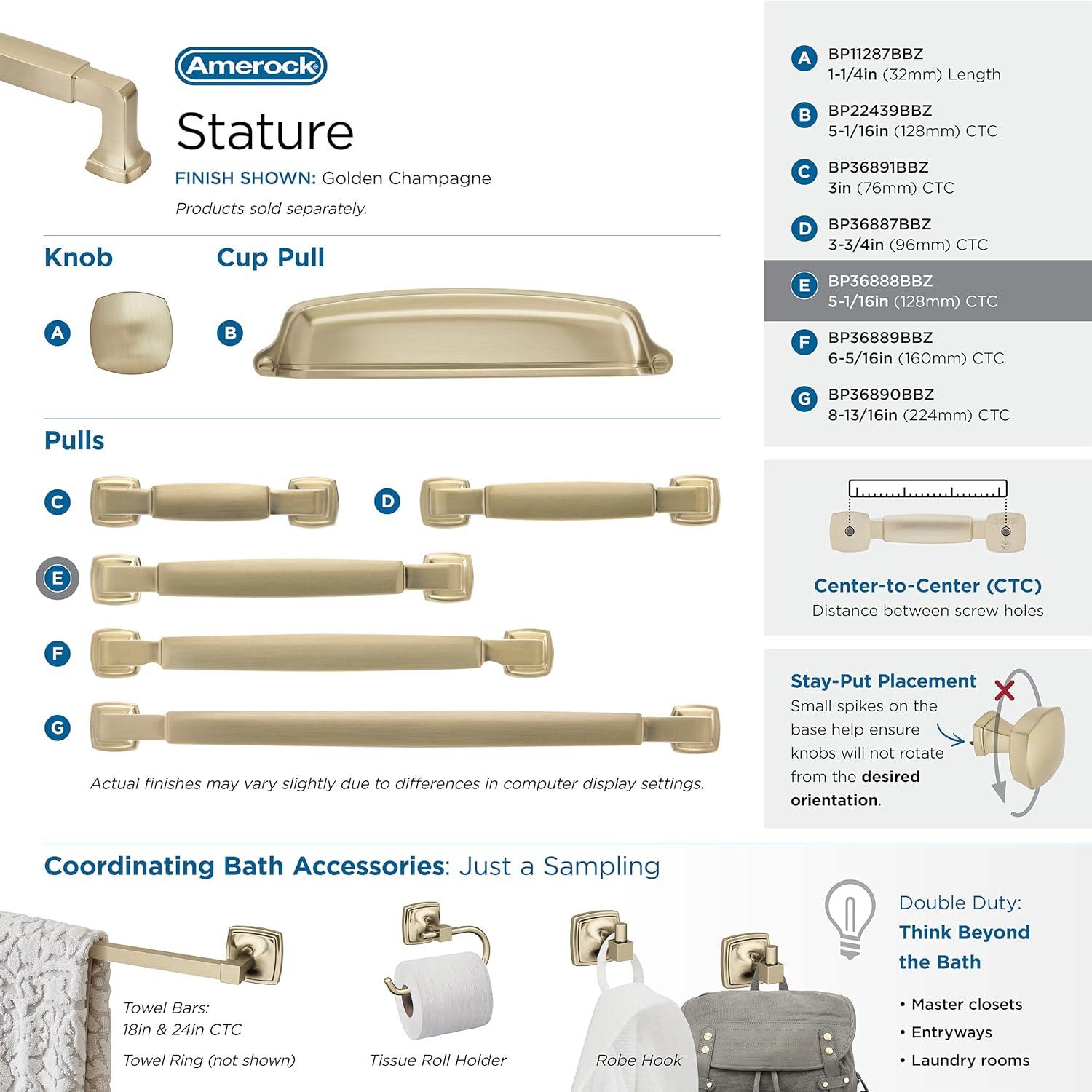 Amerock Stature 5-1/16 inch (128mm) Center-to-Center Golden Champagne Cabinet Pull