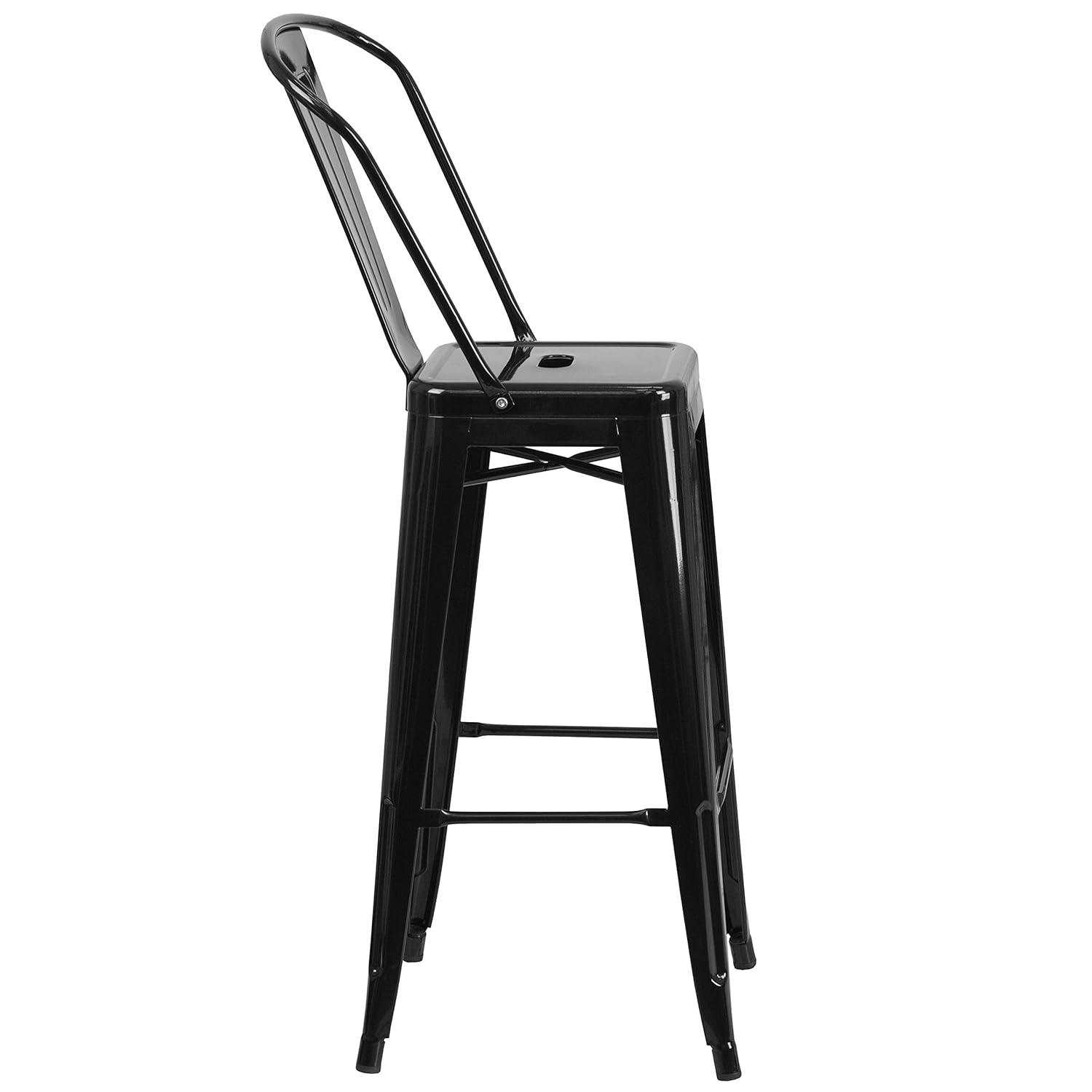 Merrick Lane White 30" High Metal Bar Height Stool with Removable Back for Indoor-Outdoor Use