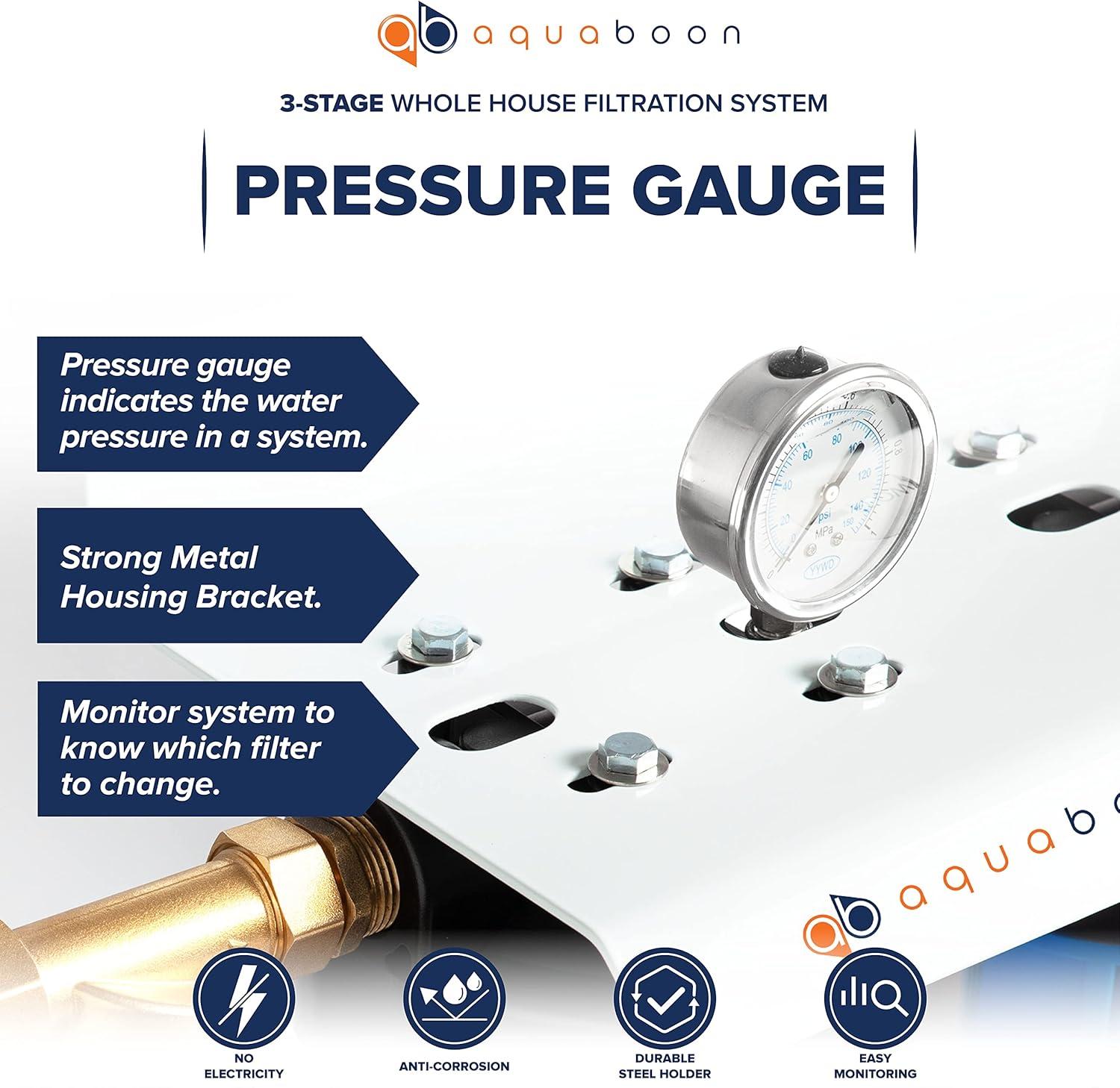 Aquaboon 3-Stage Whole House Water Filtration System with Gauges