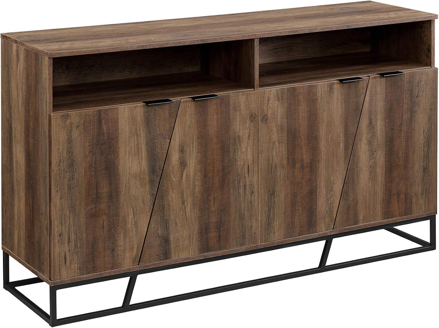 Rustic Oak 58" Angled Door Sideboard with Open Shelf Storage